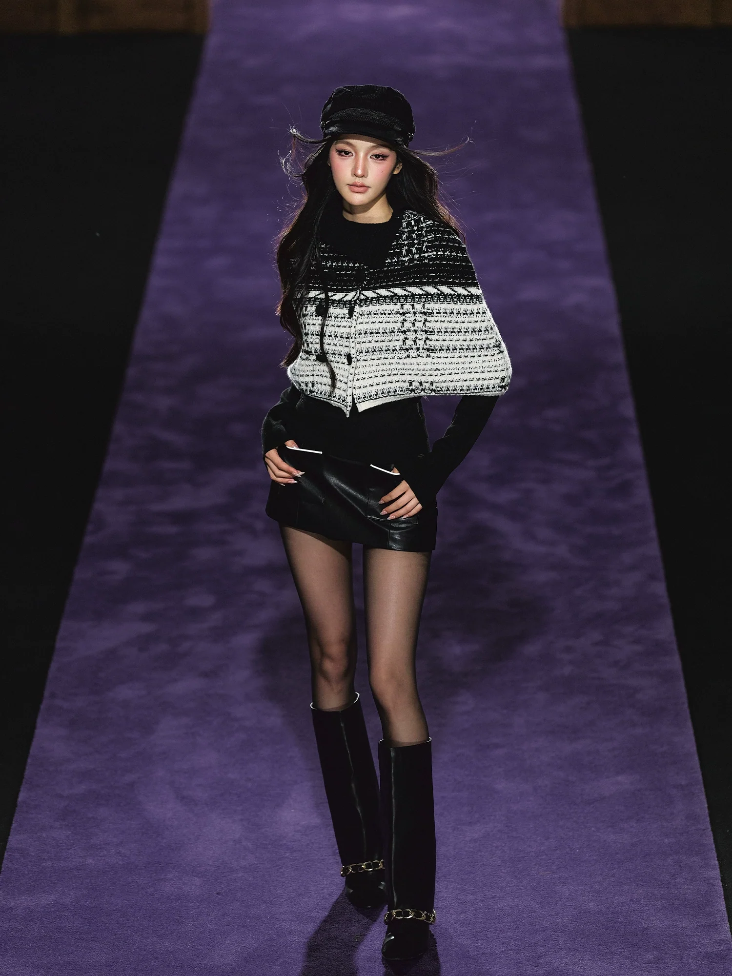 Tweed-Inspired Knit Cape & Crewneck Set