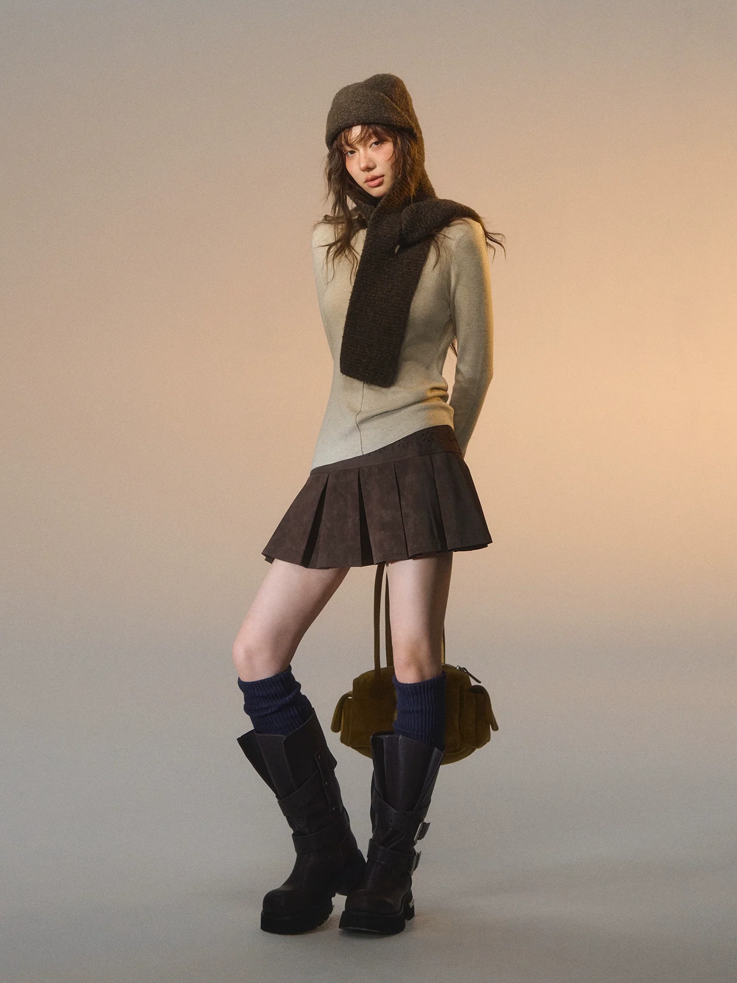 Striped Button-Up Knit Crewneck