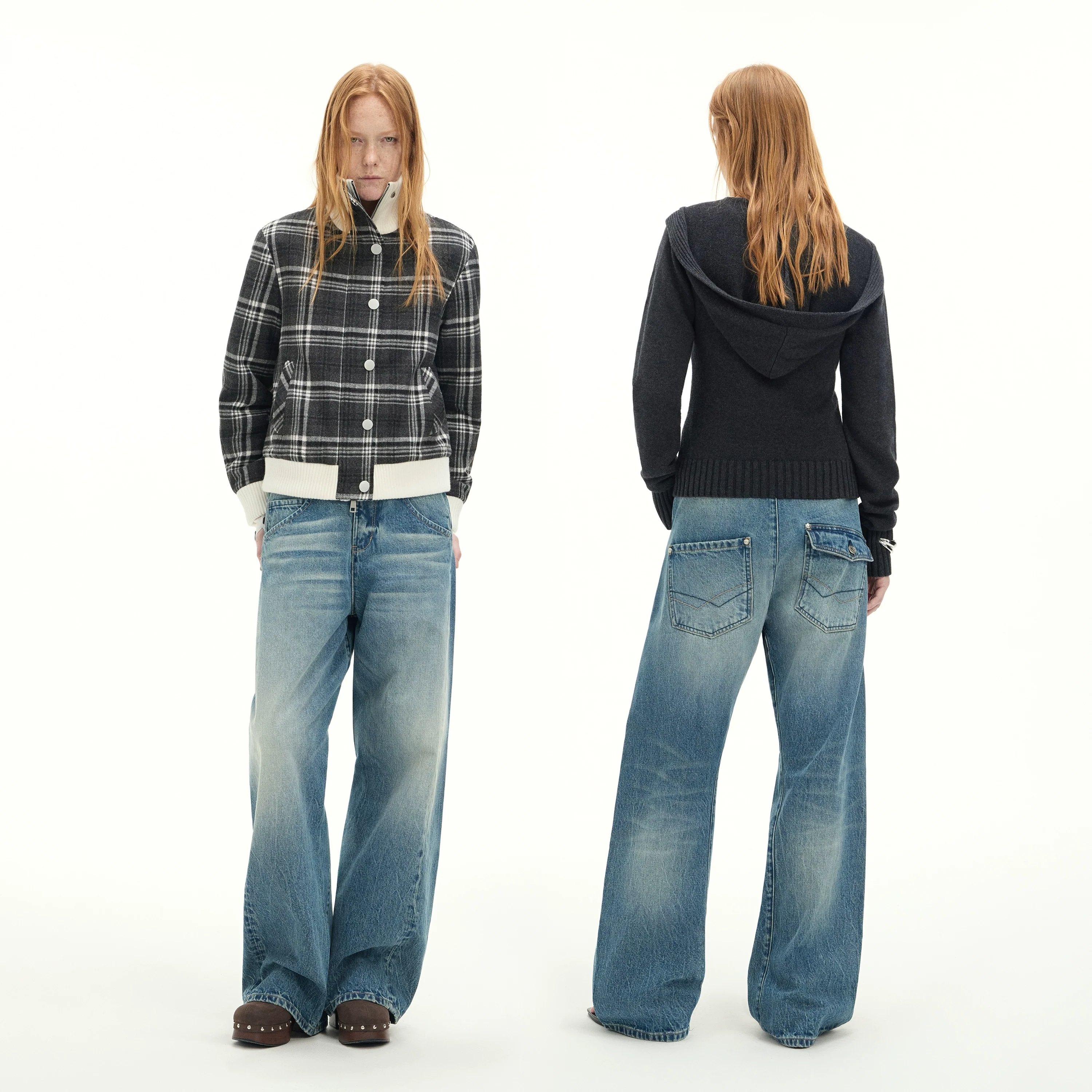 Whisker Sculpted Curved-Leg Denim Pants