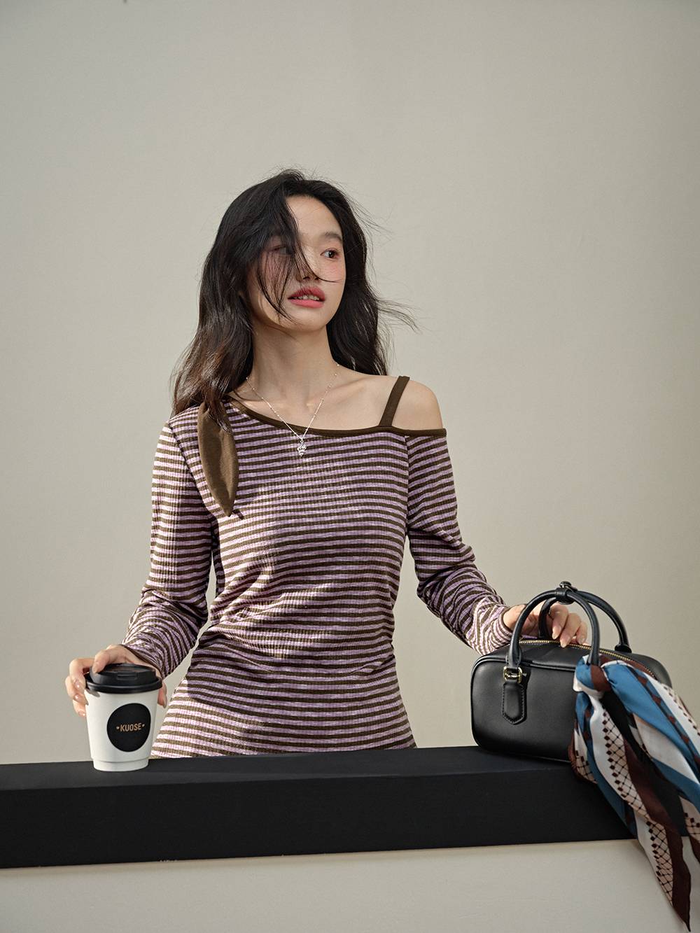 Striped One-shoulder Top
