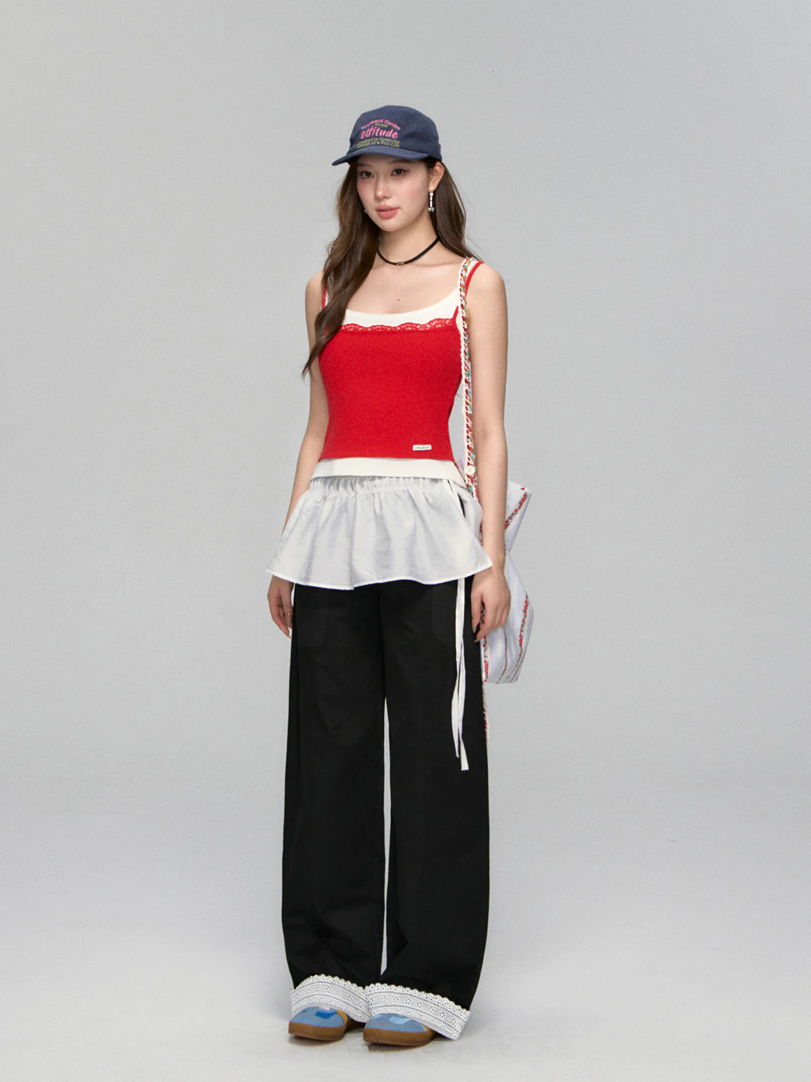 Lace-Trim Relaxed Blade-Cut Pants