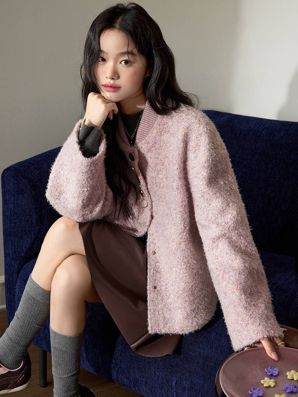 Pink Tweed Textured Jacket