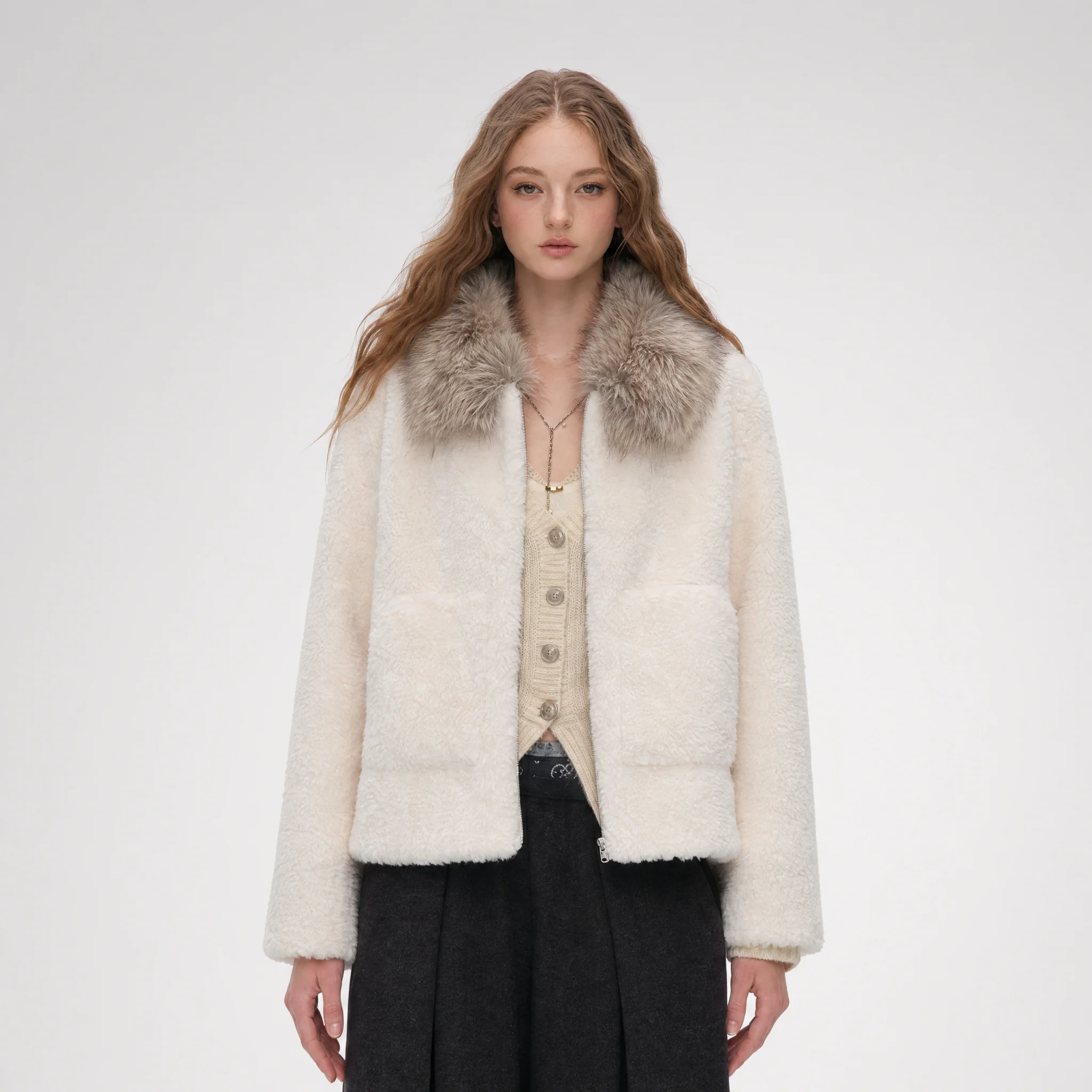 Plush Contrast Collar Jacket