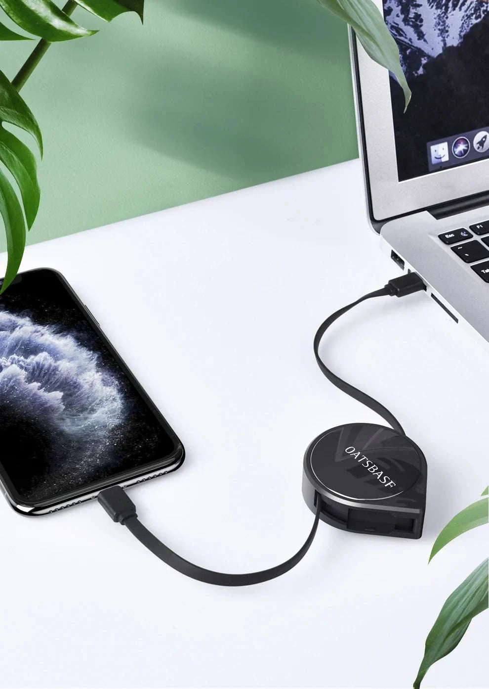 PD Fast Charging USB-C & Lightning Cable (Retractable)