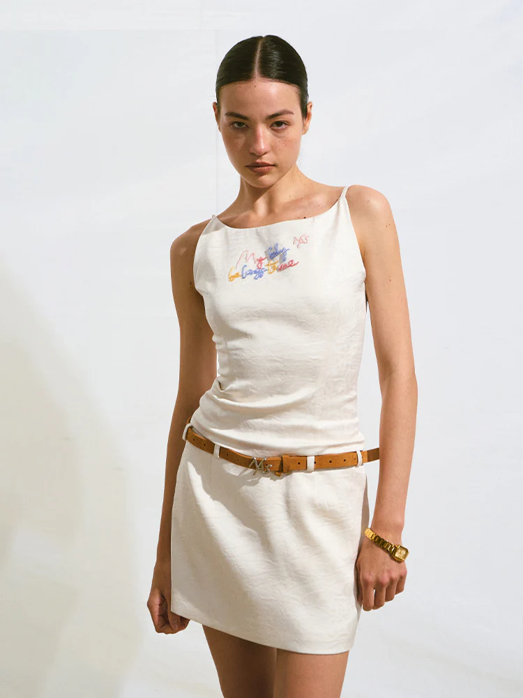 Fake Two-Piece Beaded Embroidery Cami Dress