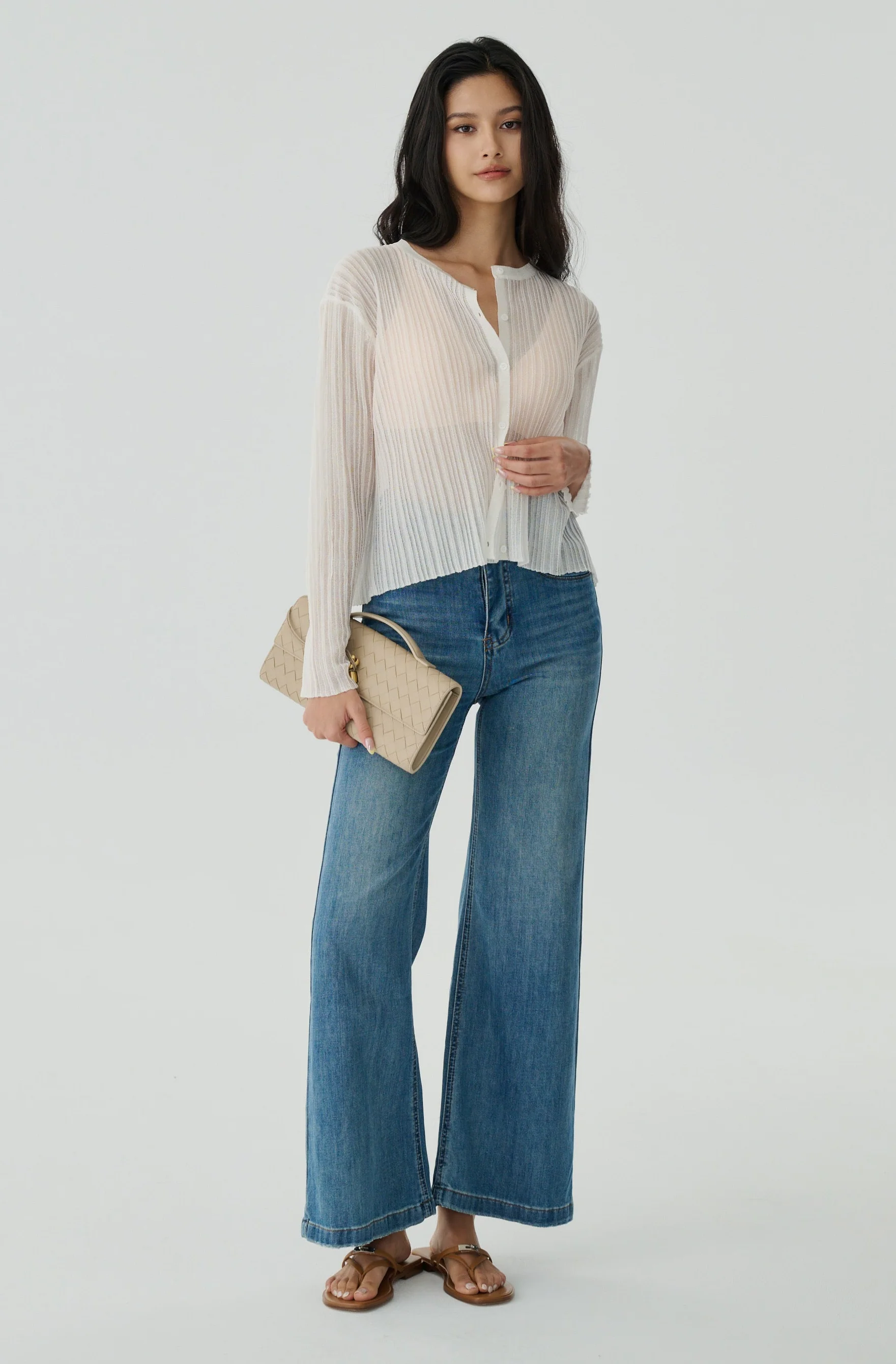 Midnight Sheer Knit Cardigan in White