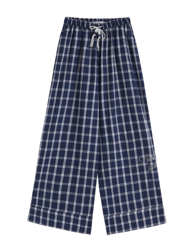 Checkered Strappy Rhinestone Turn-Up Straight-Leg Pants