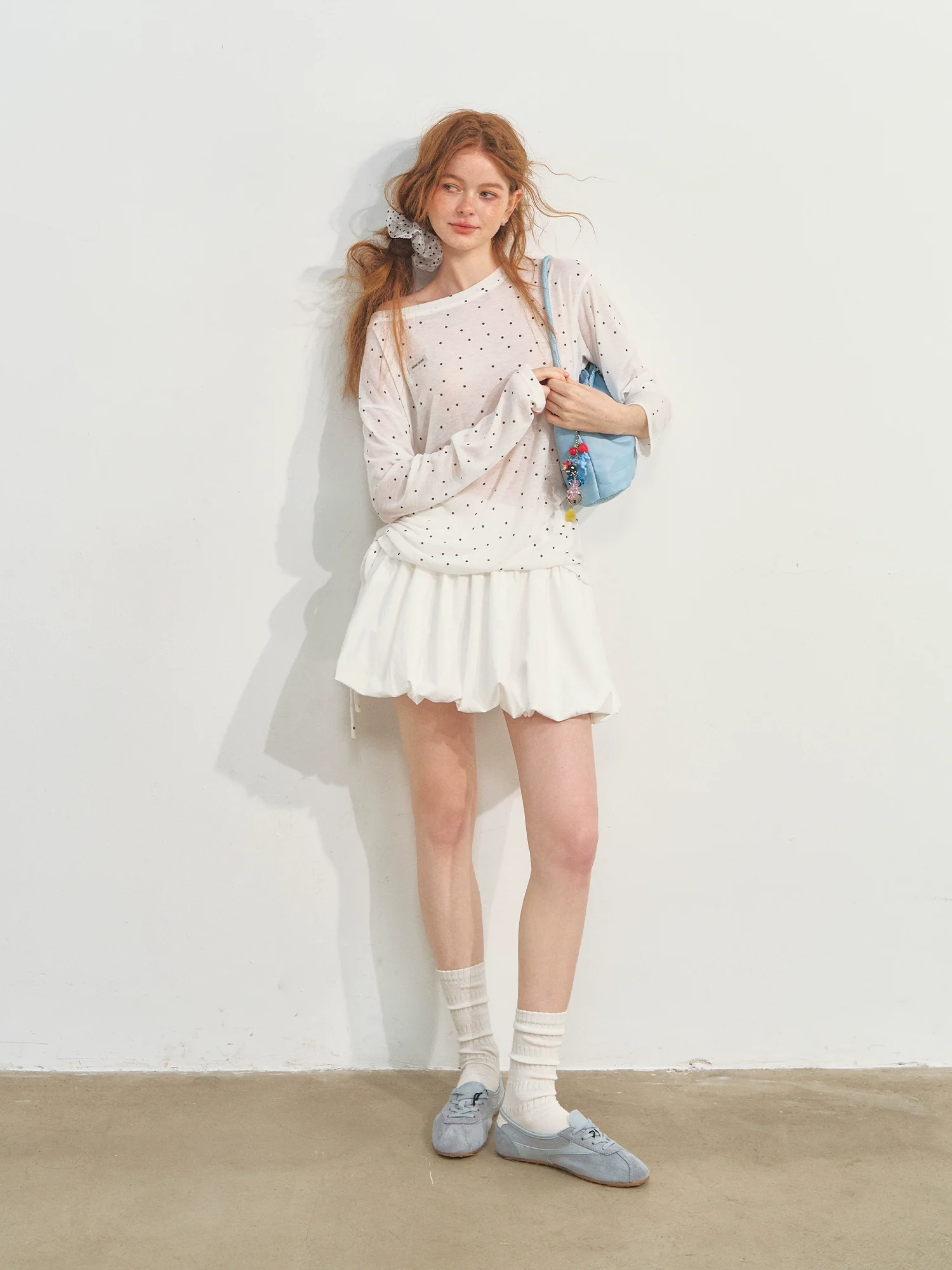 Printed Tie-Up Gauze Long-Sleeve T-Shirt