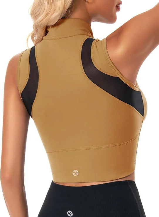Half-Zip Stand-up Collar Crop Tank