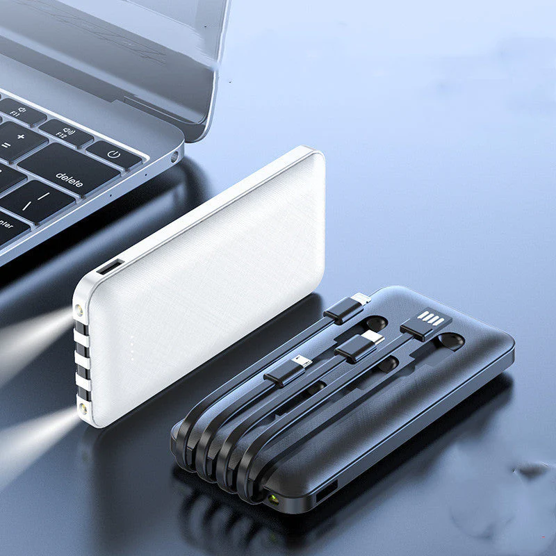 High capacity power bank with its own cable