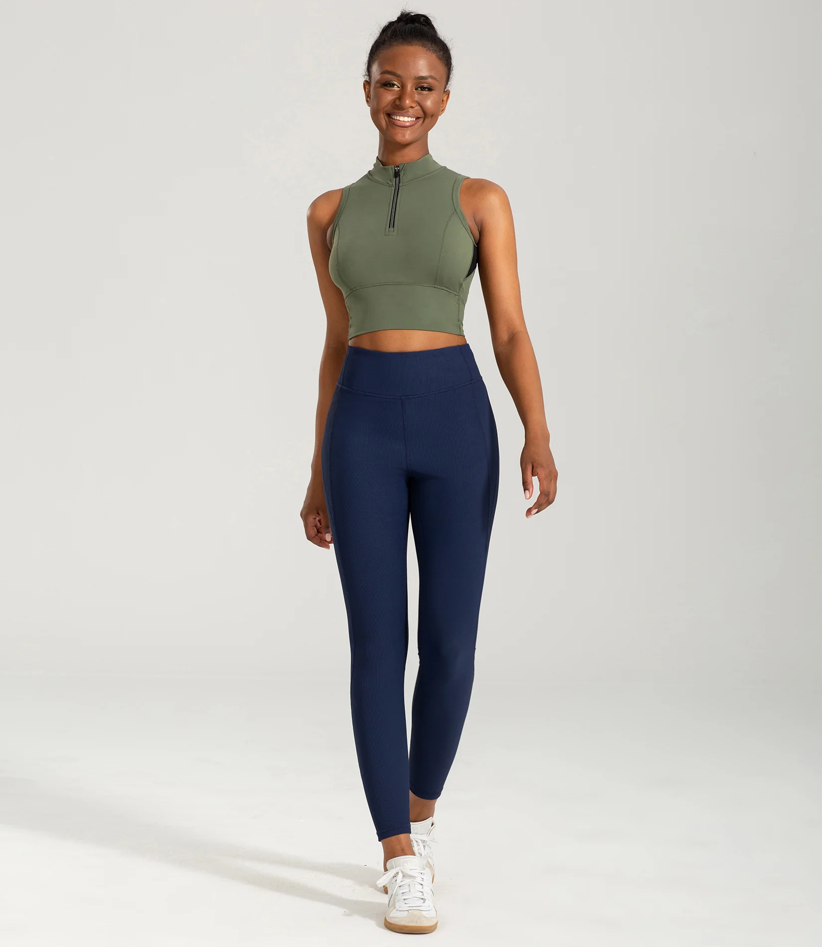 Half-Zip Stand-up Collar Crop Tank