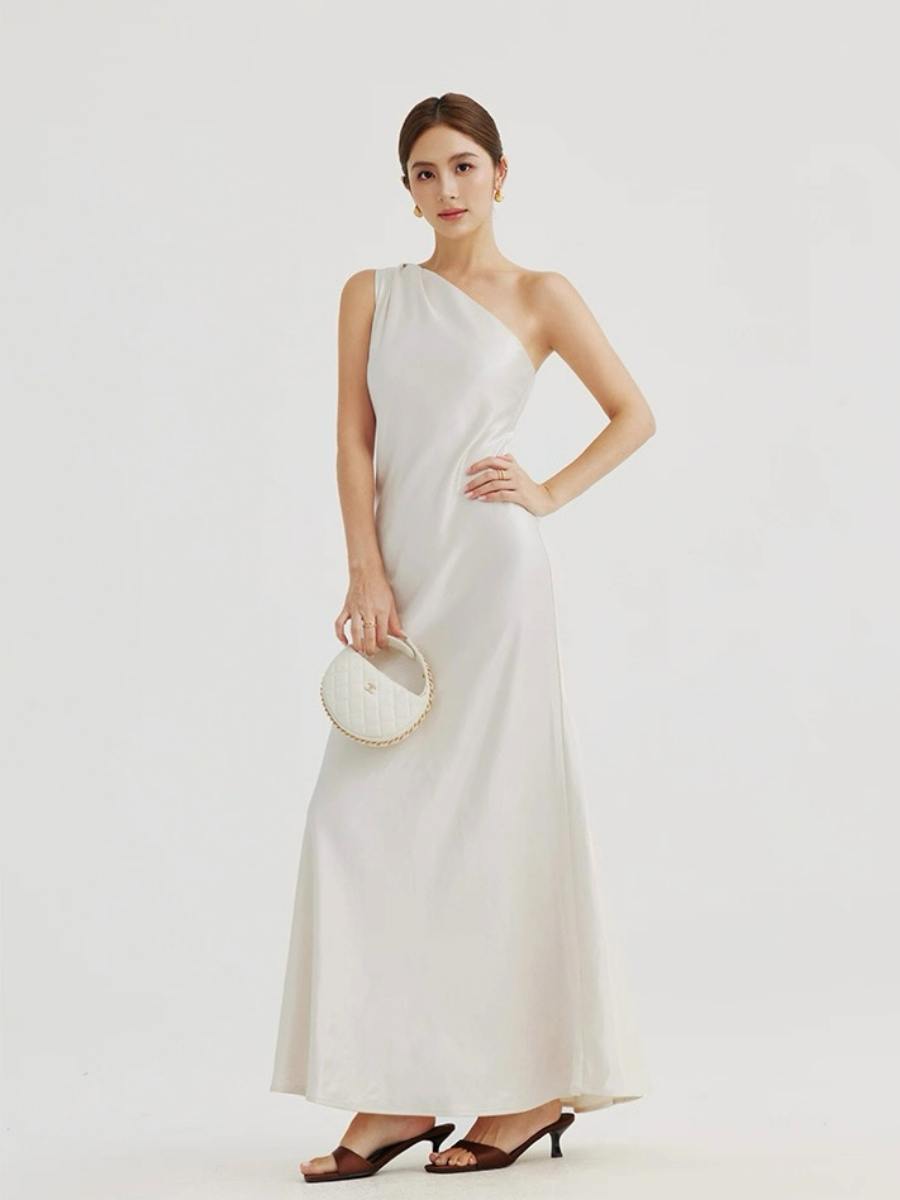 Aurora One Shoulder Satin Maxi Dress