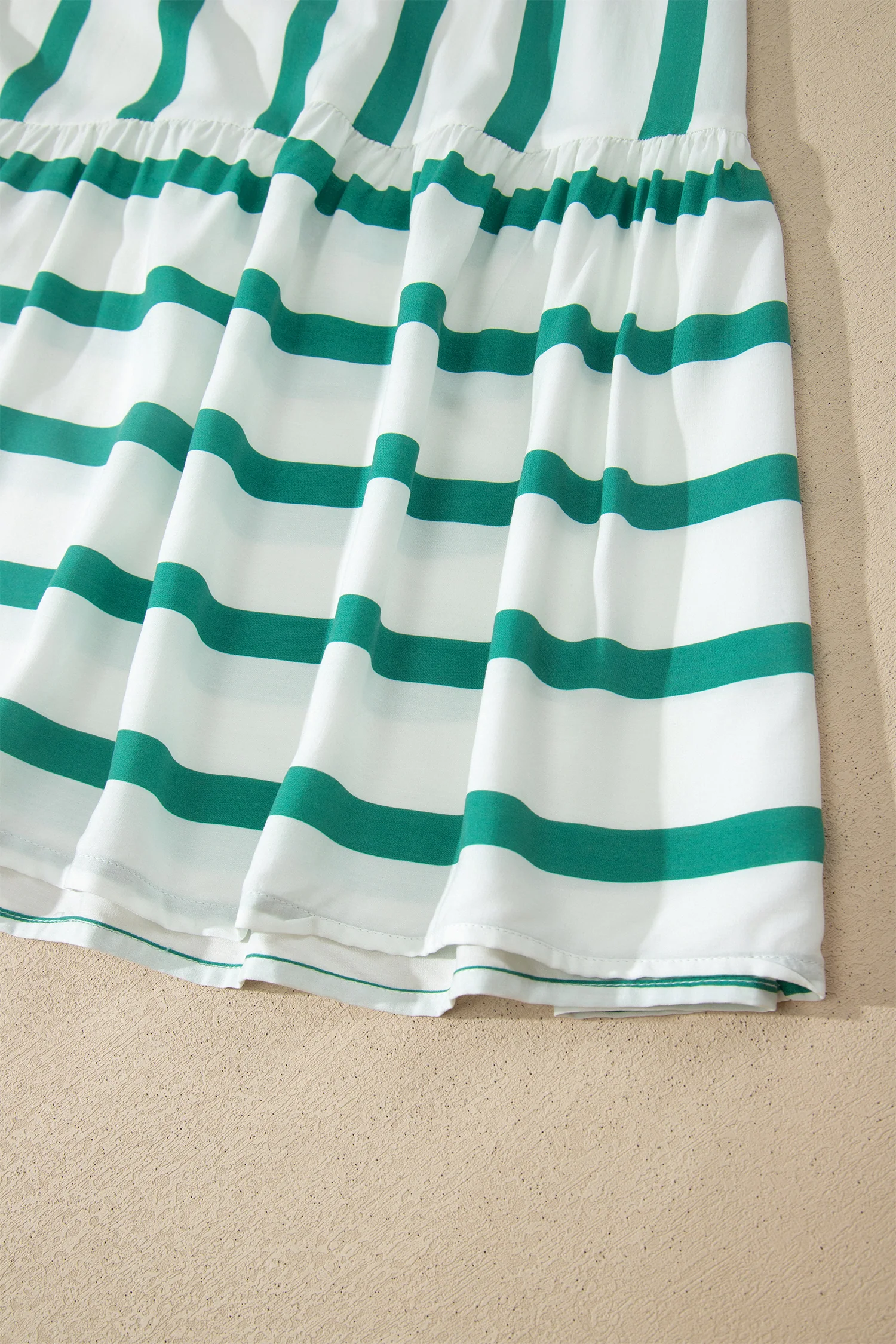 Green Stripe Half Sleeve Vacation Maxi Dress