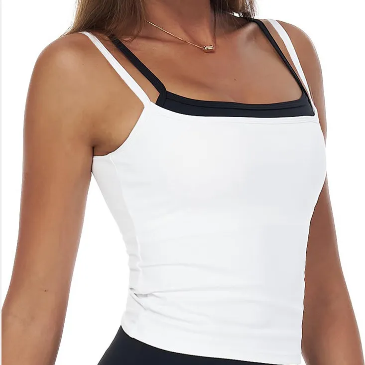 Fake Two-Piece Square Neck Yoga Tank Top