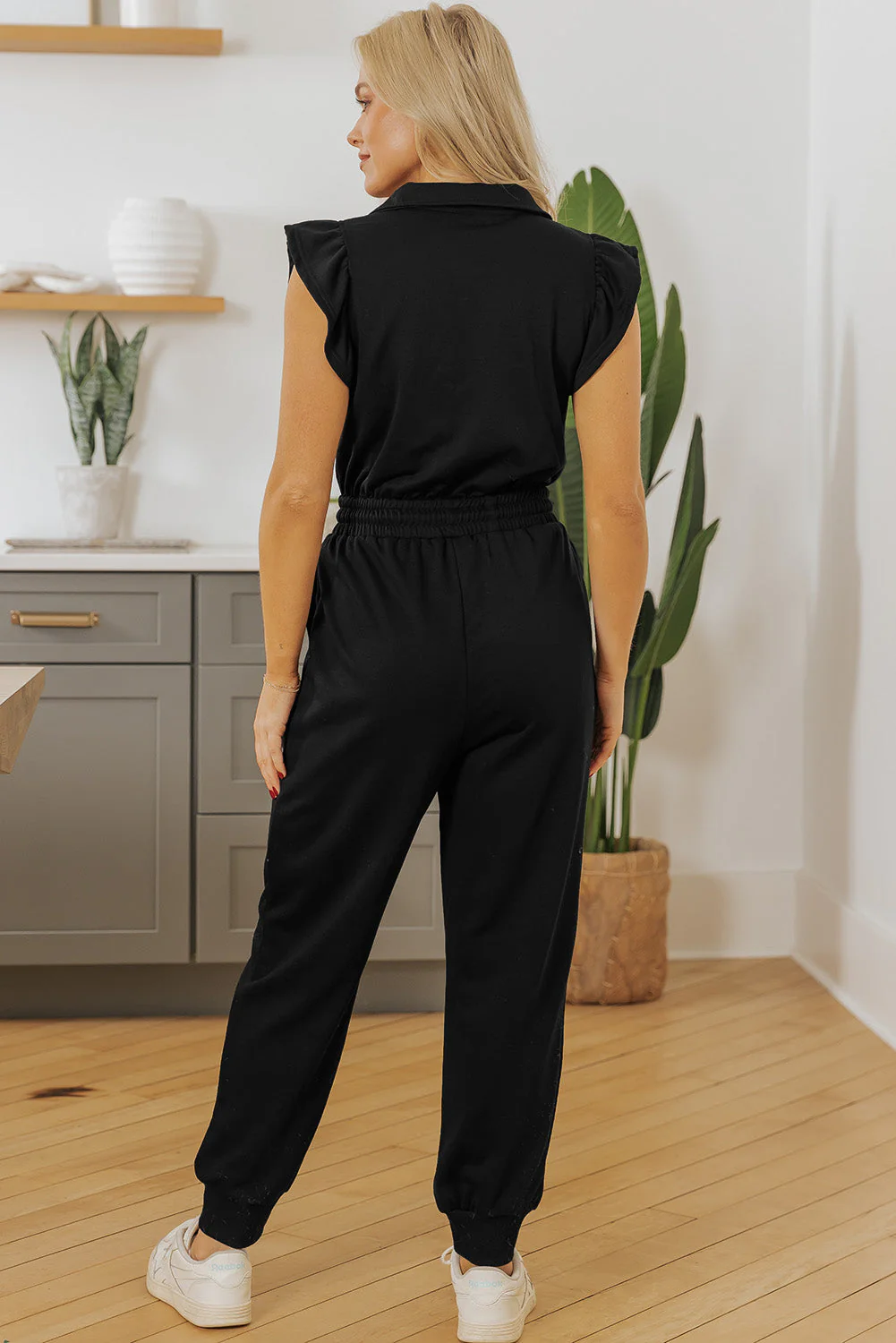 Zipper Flutter Sleeve High Waist Jumpsuit