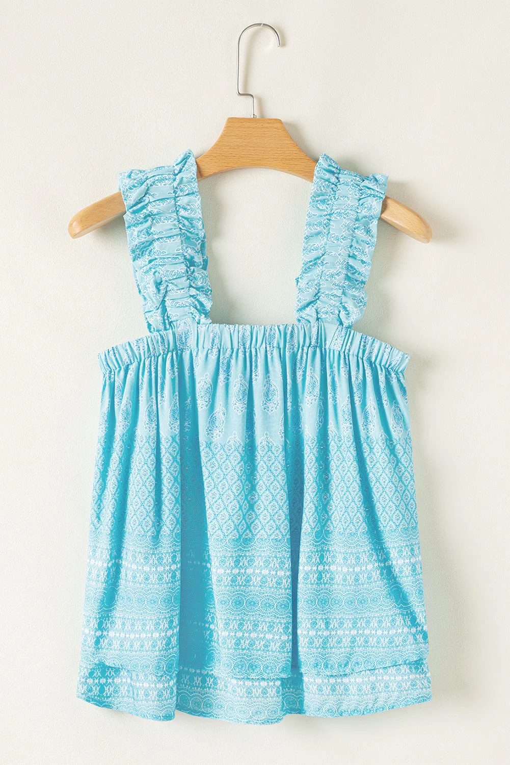 Tribal Pattern Print Ruffled Wide Straps Loose Tank Top