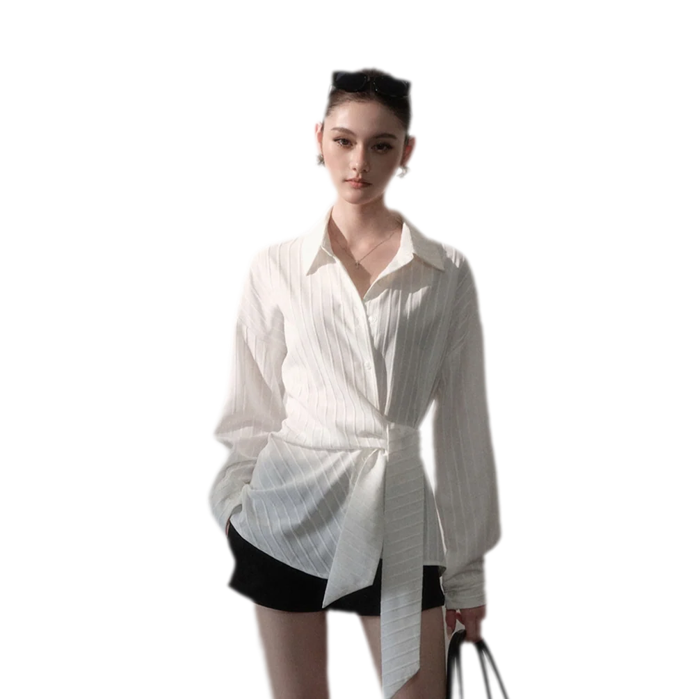 Vertical Striped Tie-Waist Shirt