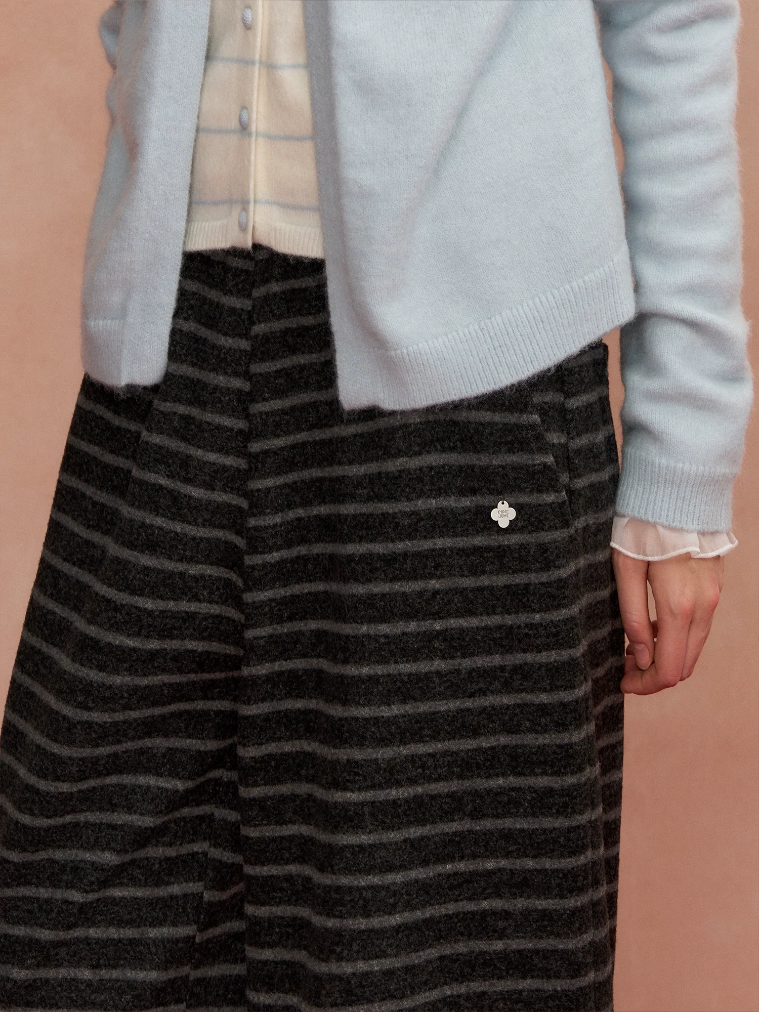 Bow-Tie Drawstring Striped Tweed Pants