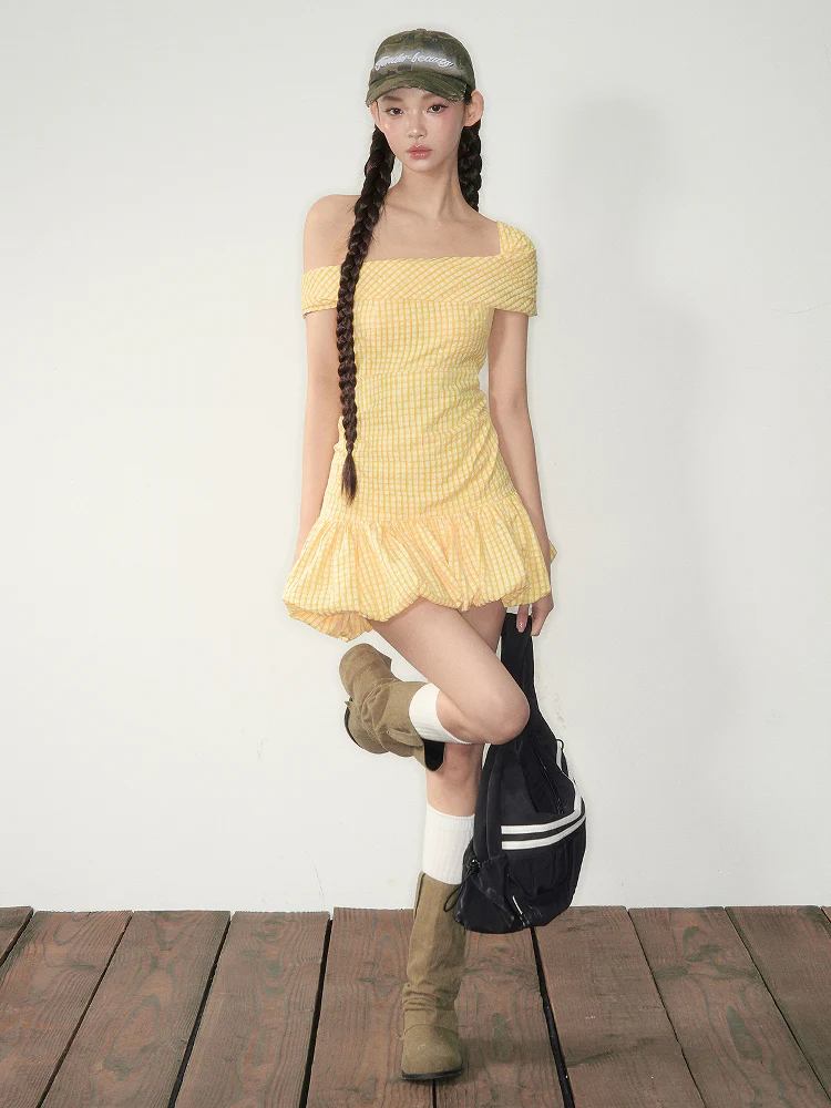 Yellow Plaid Smocked Dress