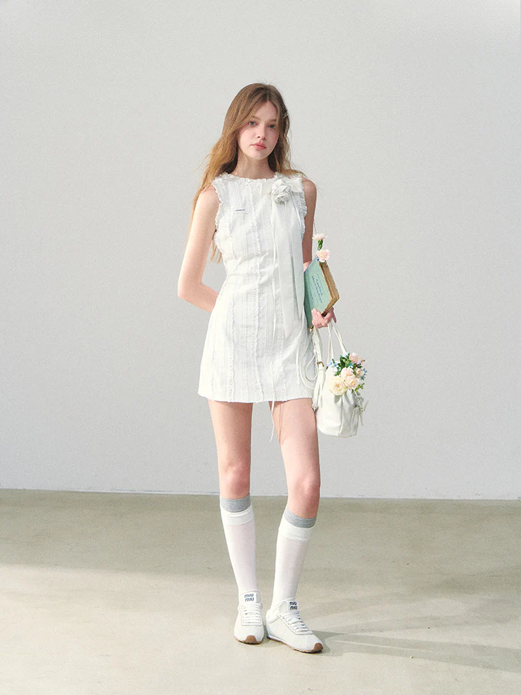 Vertical Striped Lace Dress