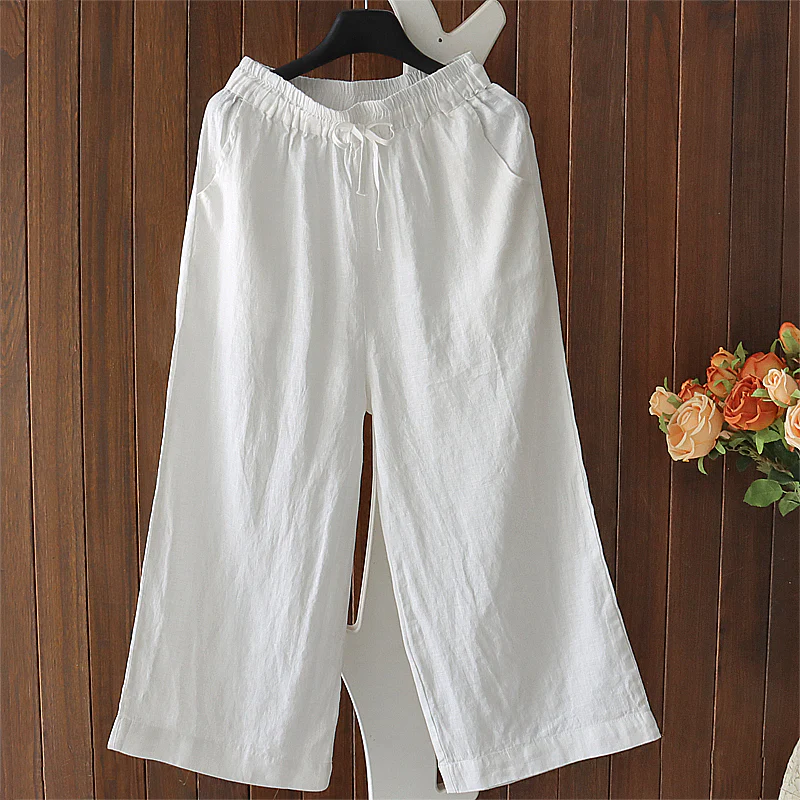 Women Spring Retro Solid Color Cotton Linen Pants