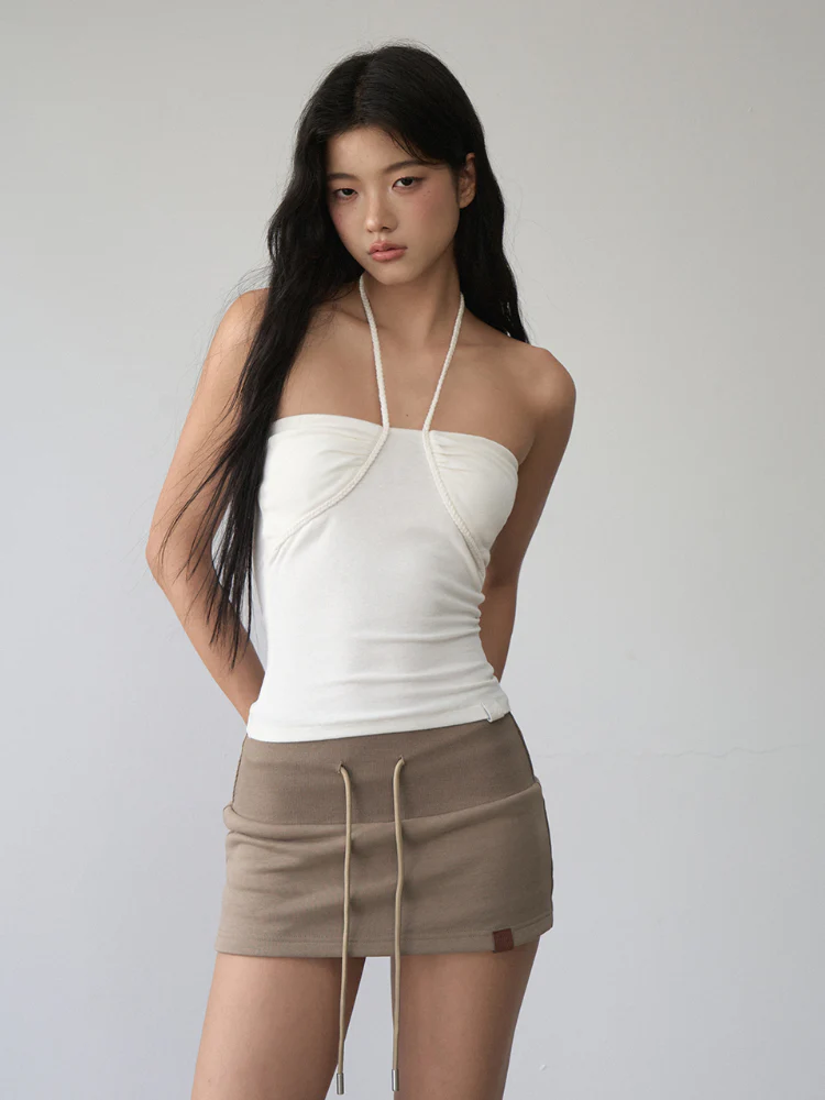 Pleated Rope-Hanging Fitted Bandeau