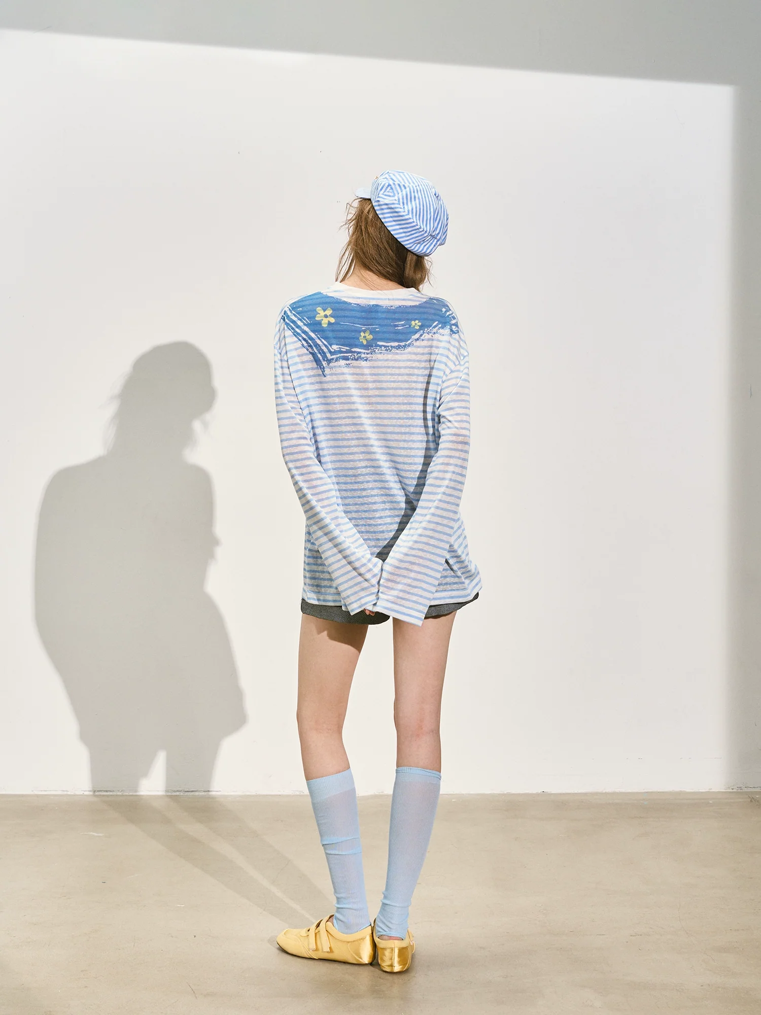 Navy Collar Printed Striped Long-Sleeve T-Shirt