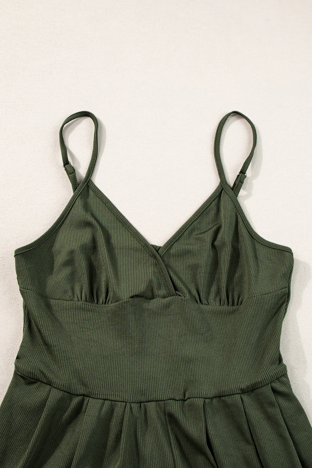 Straps Cinched Waist Ribbed Romper