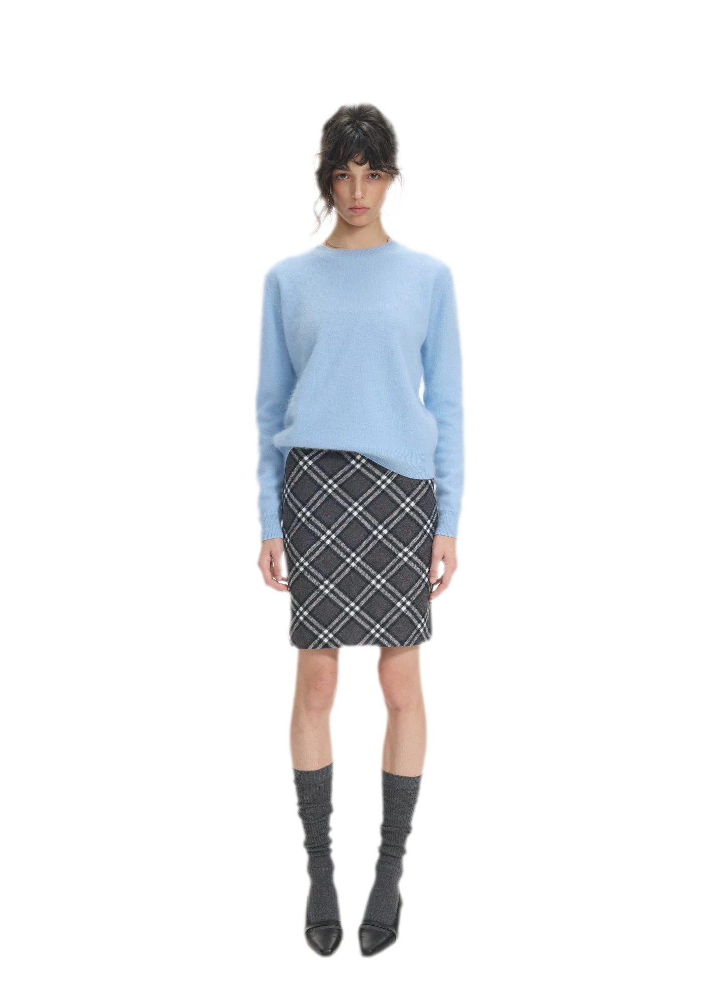 Diagonal Plaid A-Line Midi Skirt