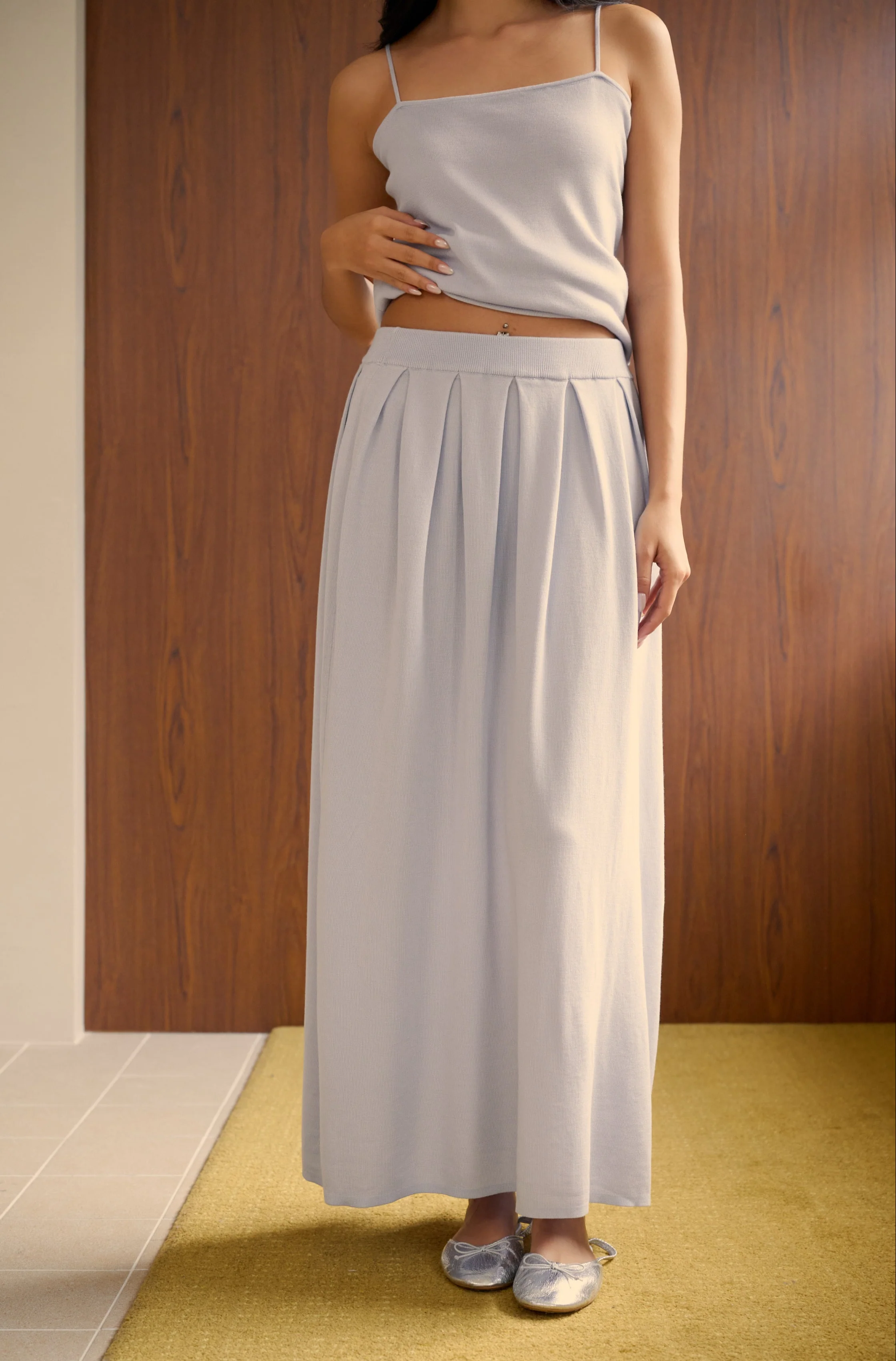 Cool breeze pleated knit skirt