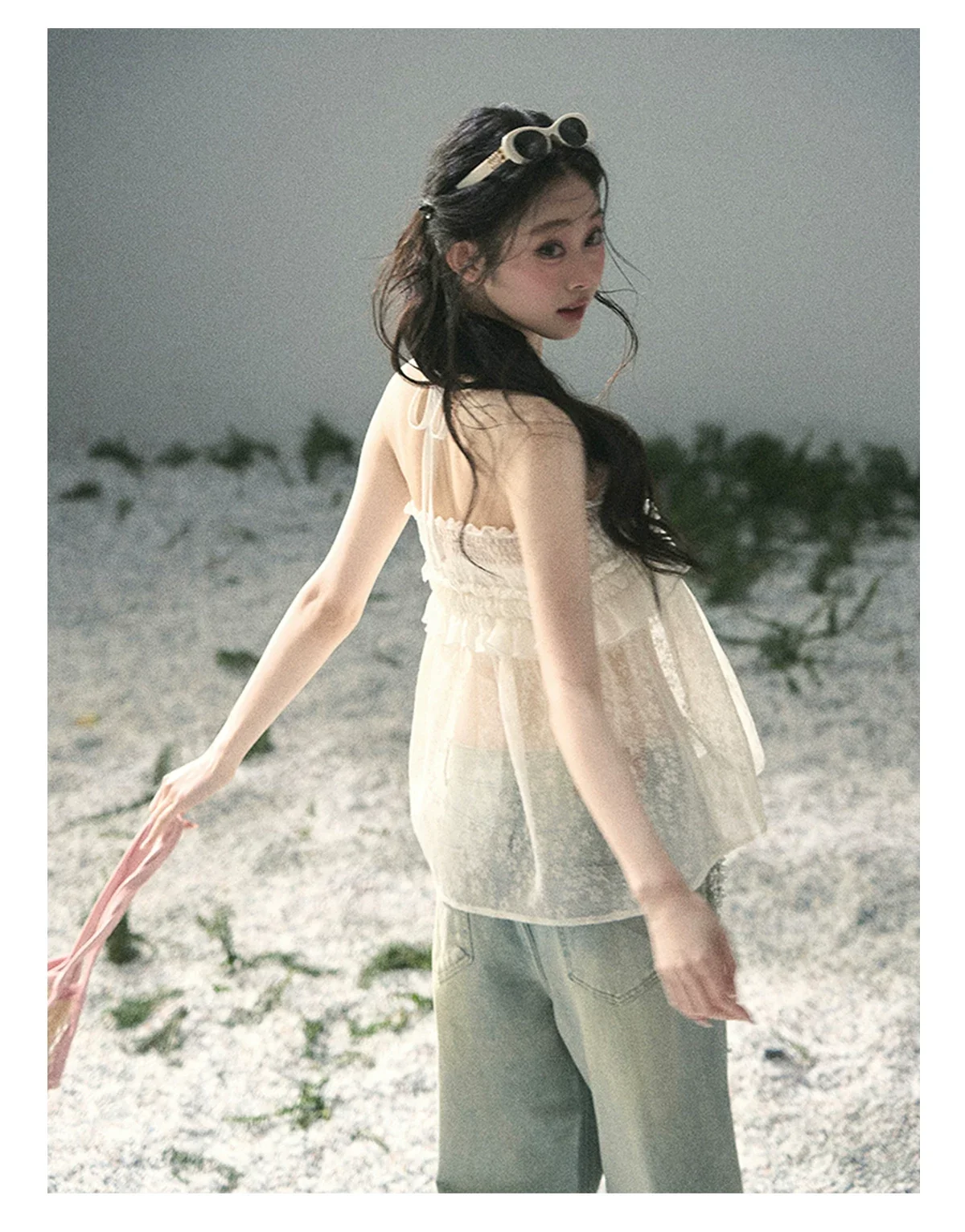 “Shattered Glass Veil” French Sheer Halter Lace Top