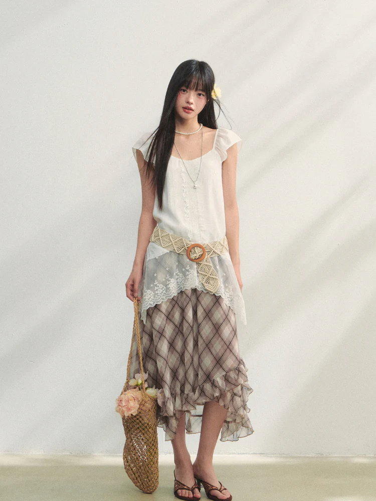 Lace Ruffled Hem Top