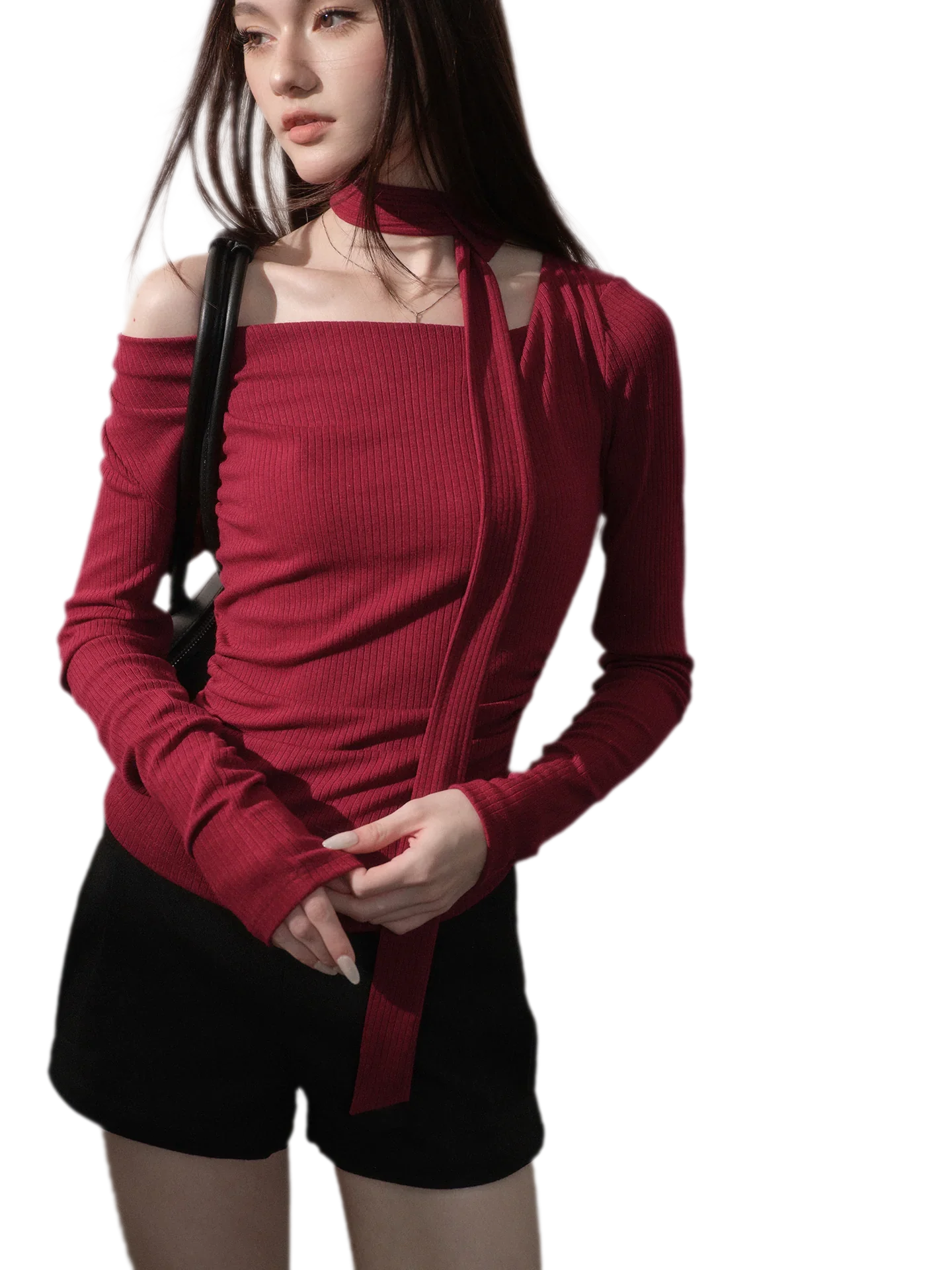 Ribbon Asymmetric Knit Top