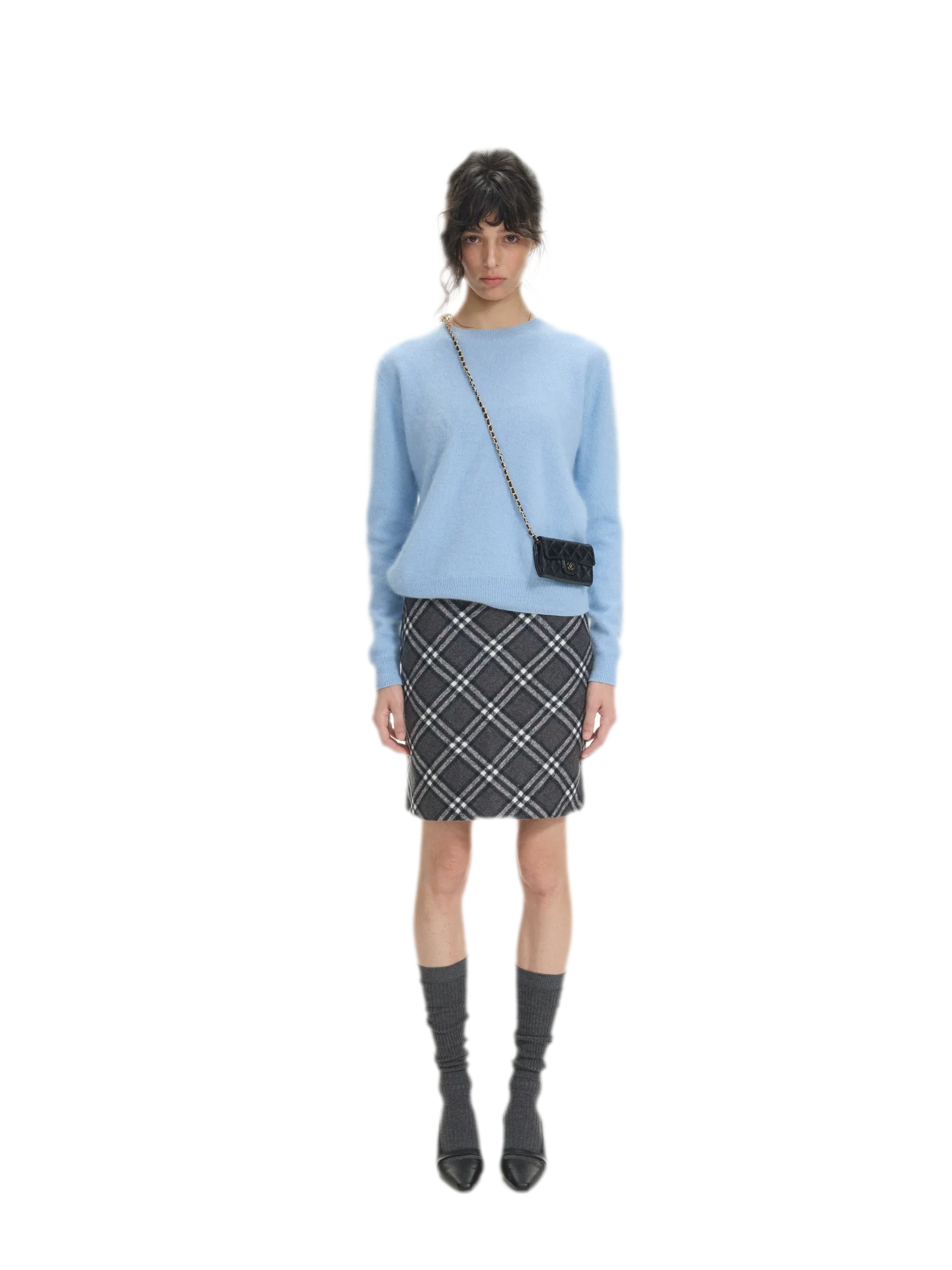 Diagonal Plaid A-Line Midi Skirt