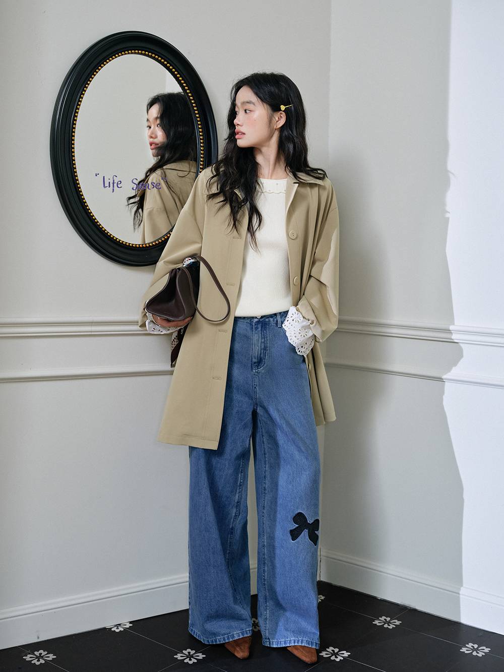 Heart Bow Embroidered Jeans