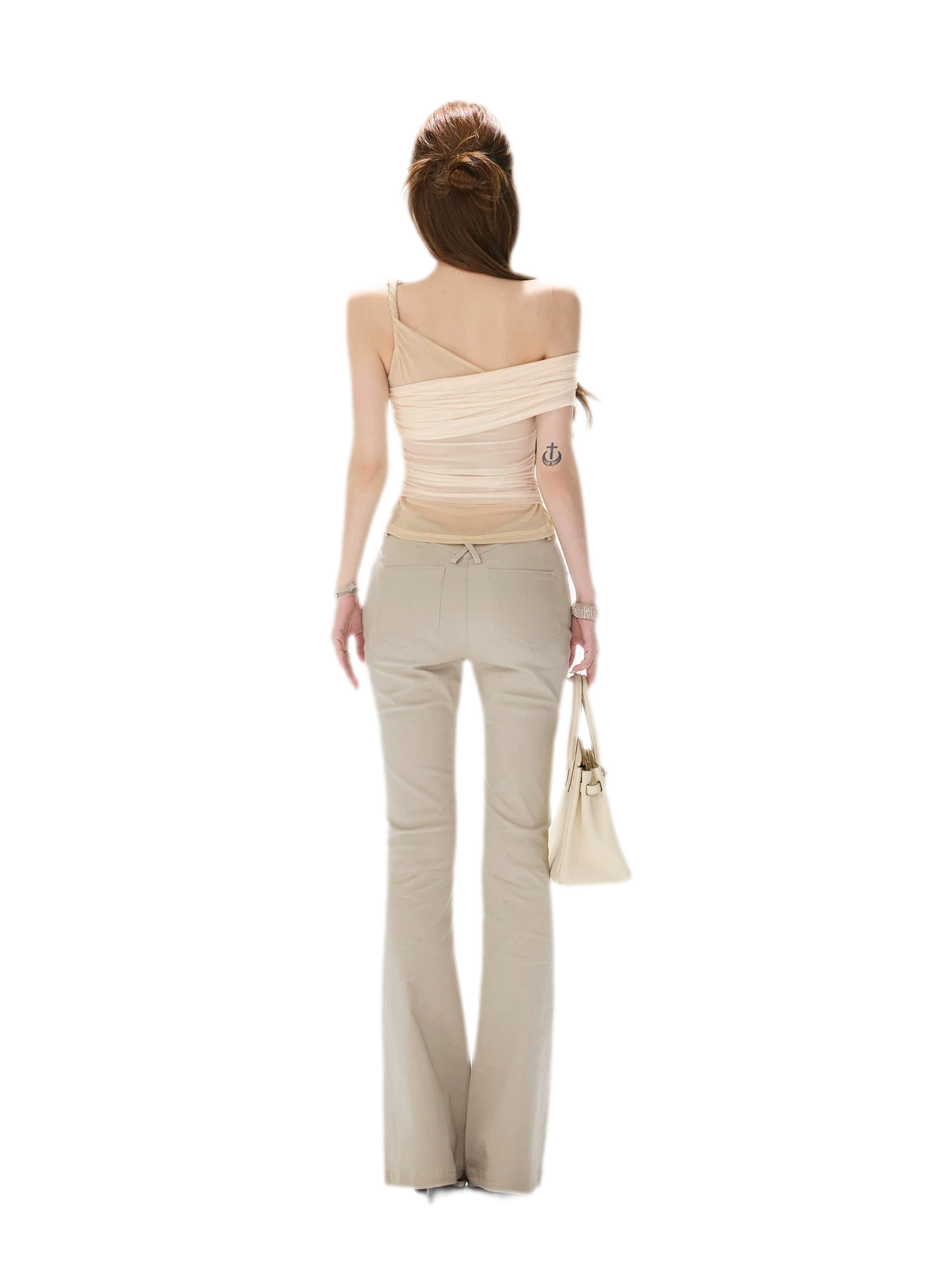 Beaded Ruched Mesh Top