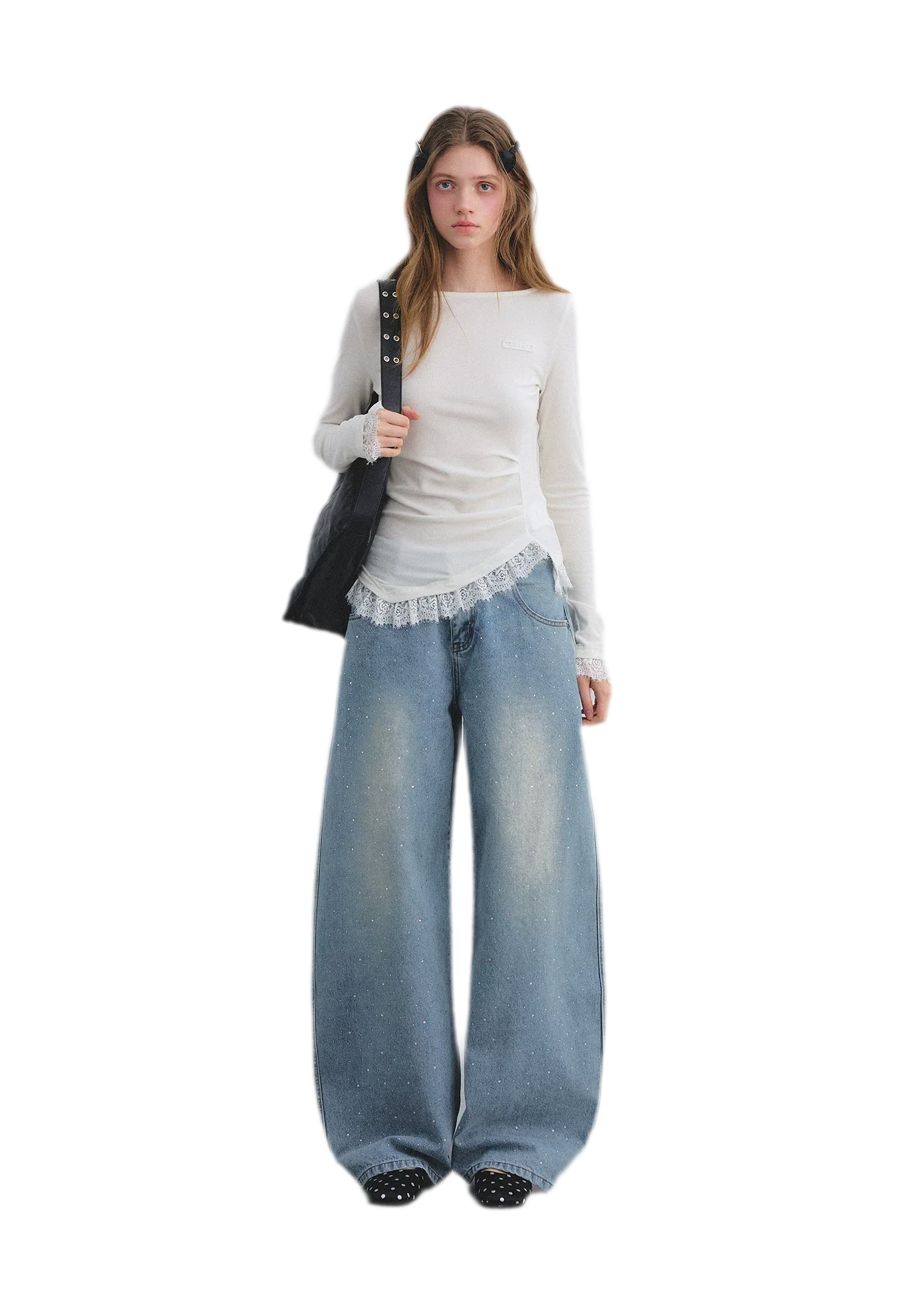 Lace Panel Ruched Hem Top