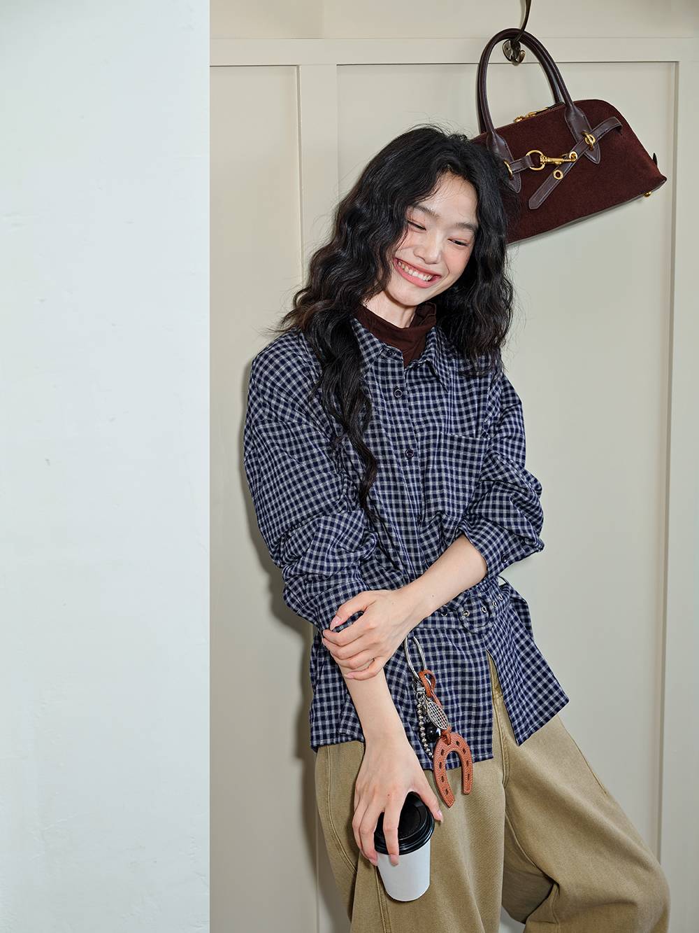 Plaid Belted Blouse