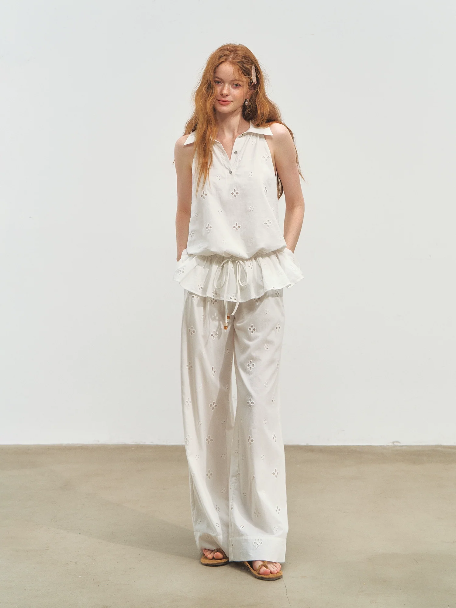 High-Waisted Drawstring Straight Wide-Leg Pants