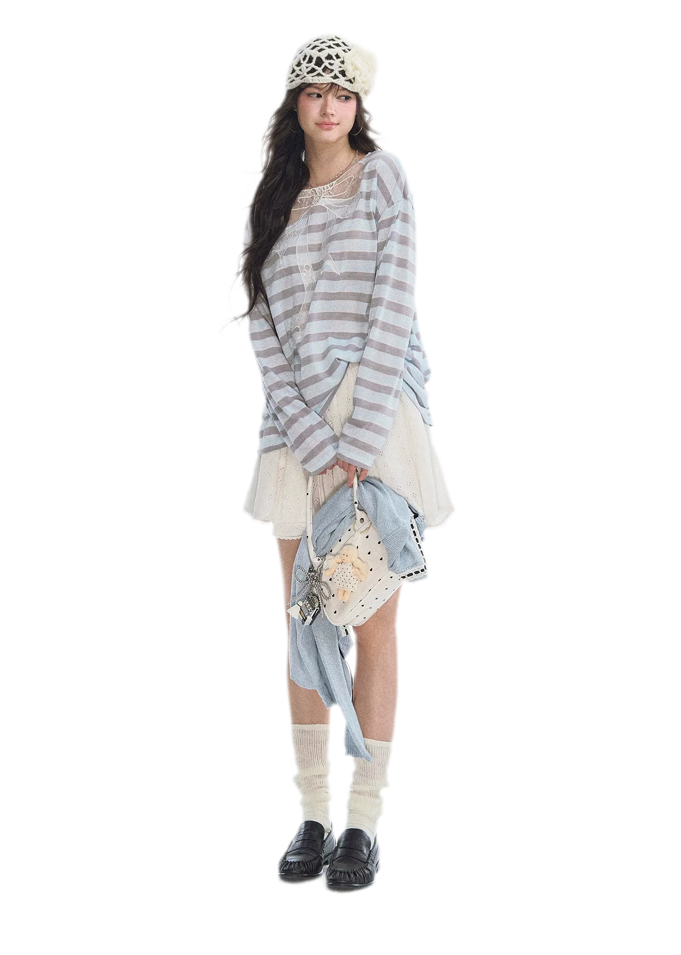 Contrast Lace Bow Blouse