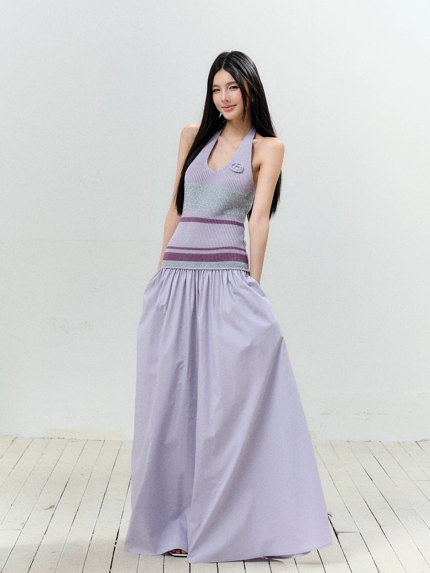 V-Neck Halter Backless Dress