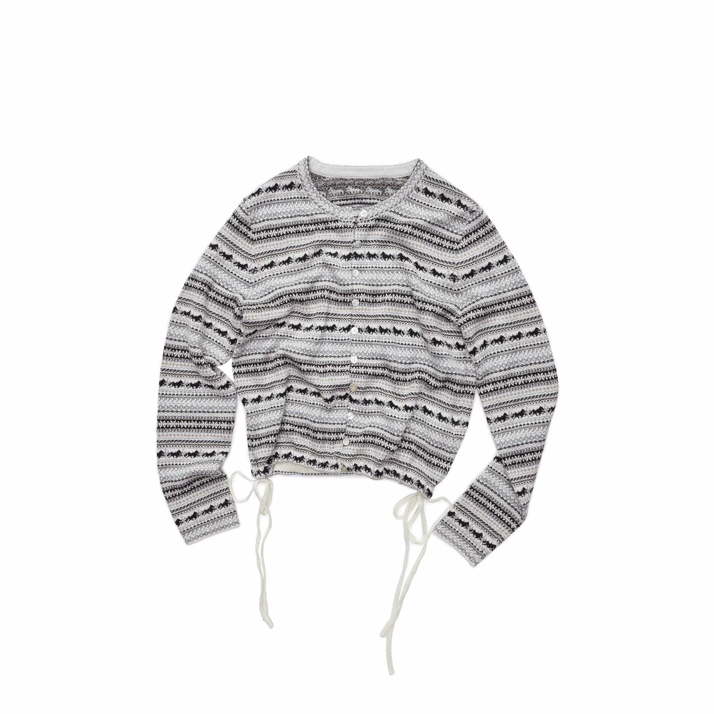 Fair Isle Pony Jacquard Drawstring Knit Cardigan