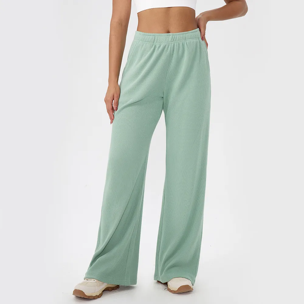 Women's Waffle Solid Color Wide Leg Pants YEL52569