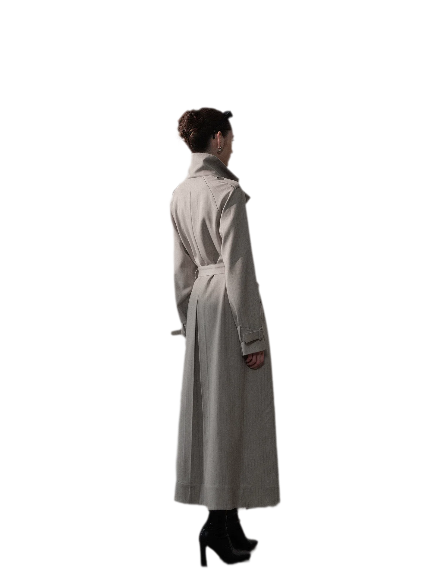 Silver-Thread Striped Long Trench Coat