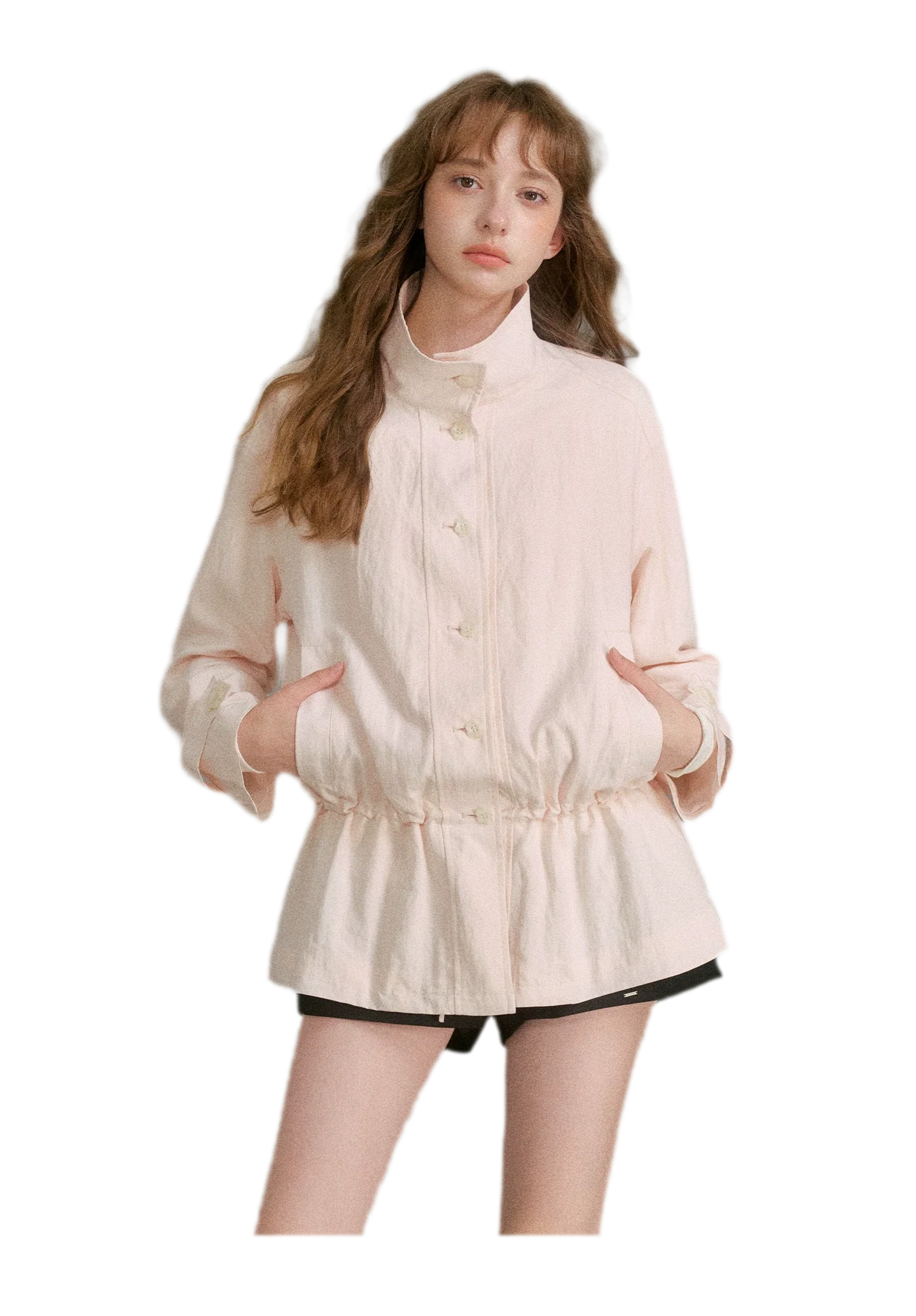 Wrinkled Relaxed Drawstring Coat