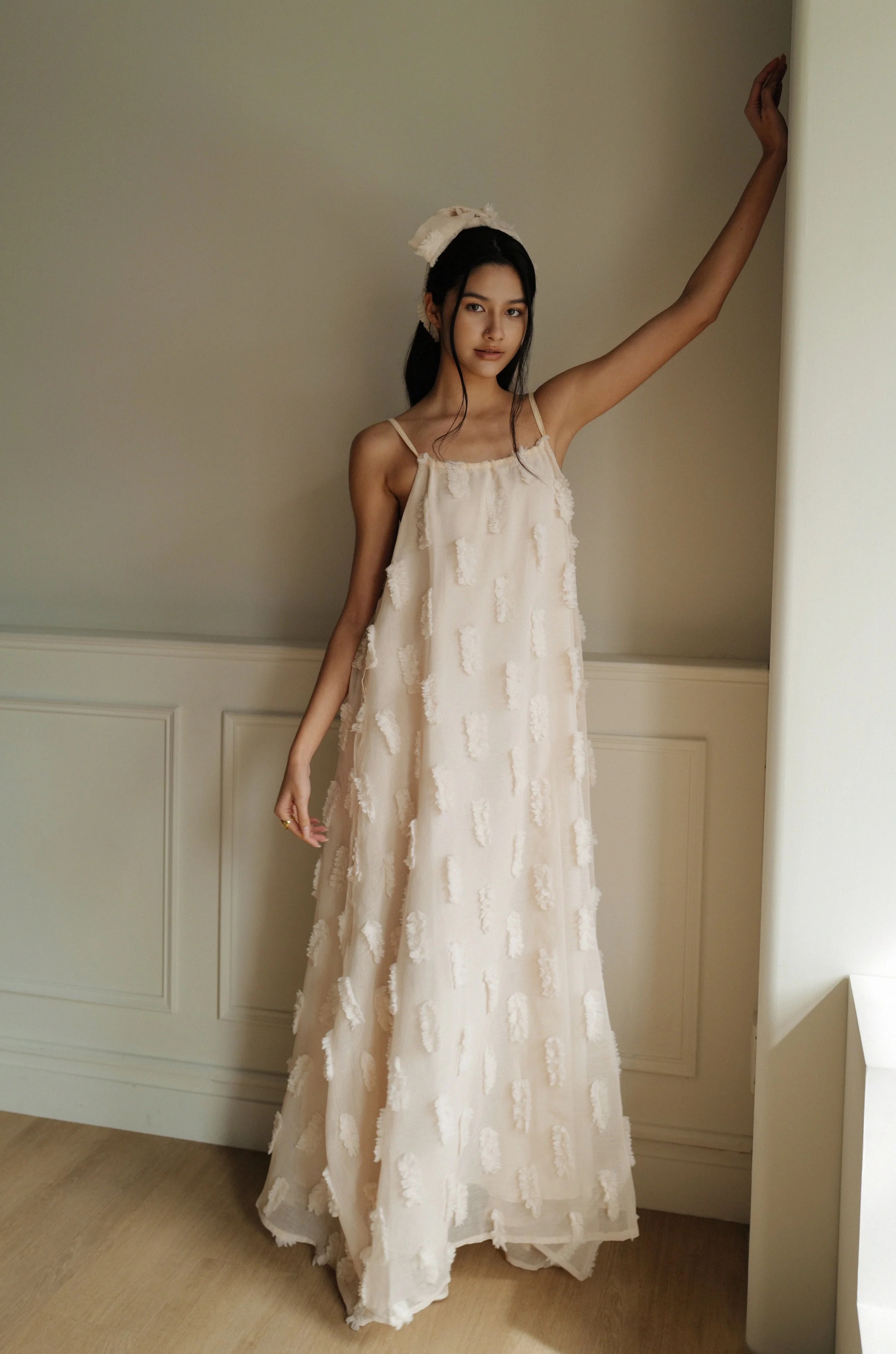 Tutu maxi dress with belt in Beige