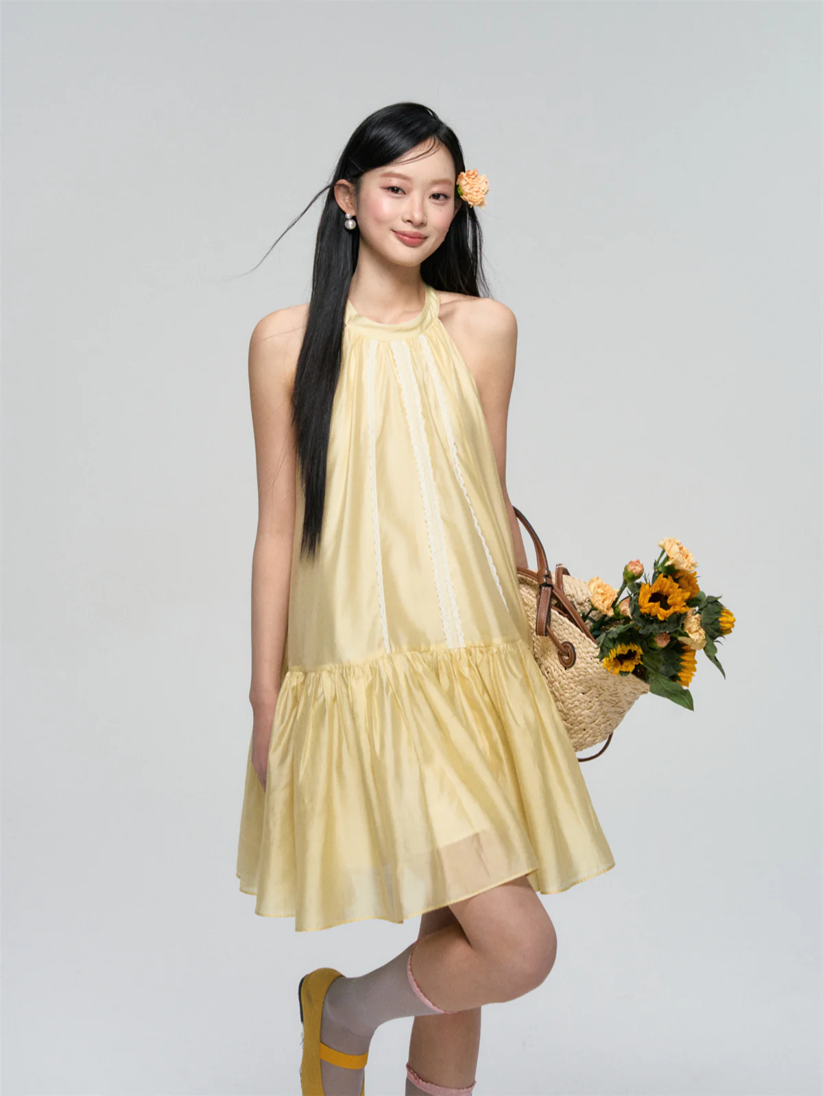 Halter Neck Tencel Lace Beach Dress