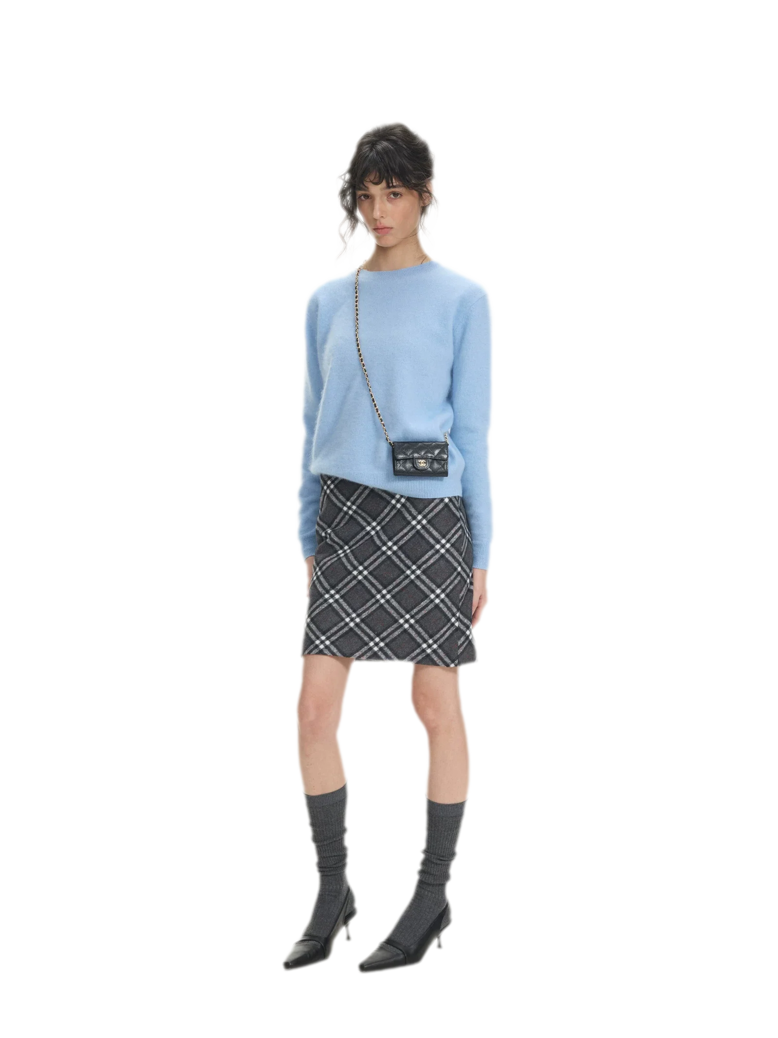 Diagonal Plaid A-Line Midi Skirt