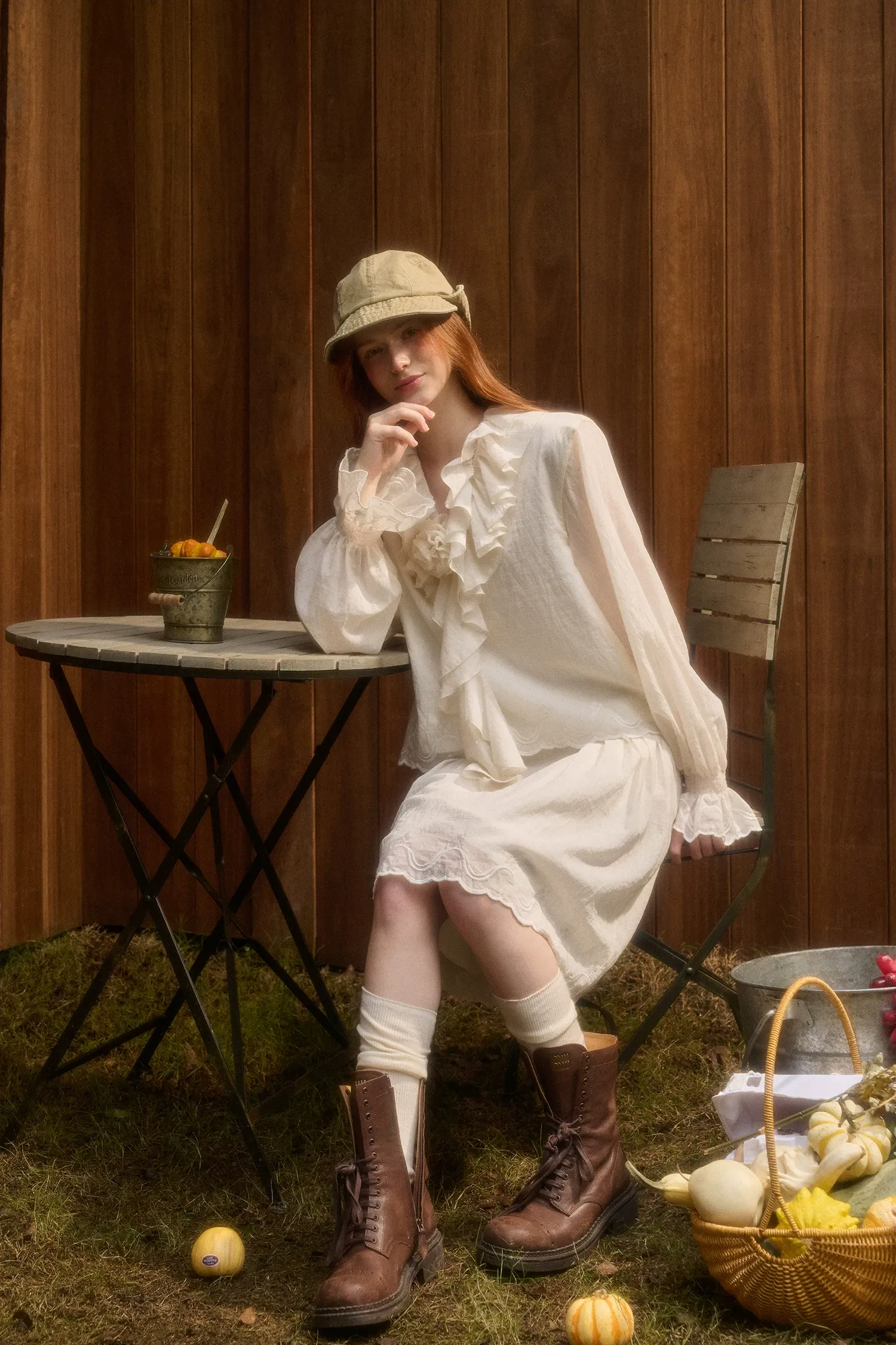 Embroidered Ruffle Blouse Skirt Set