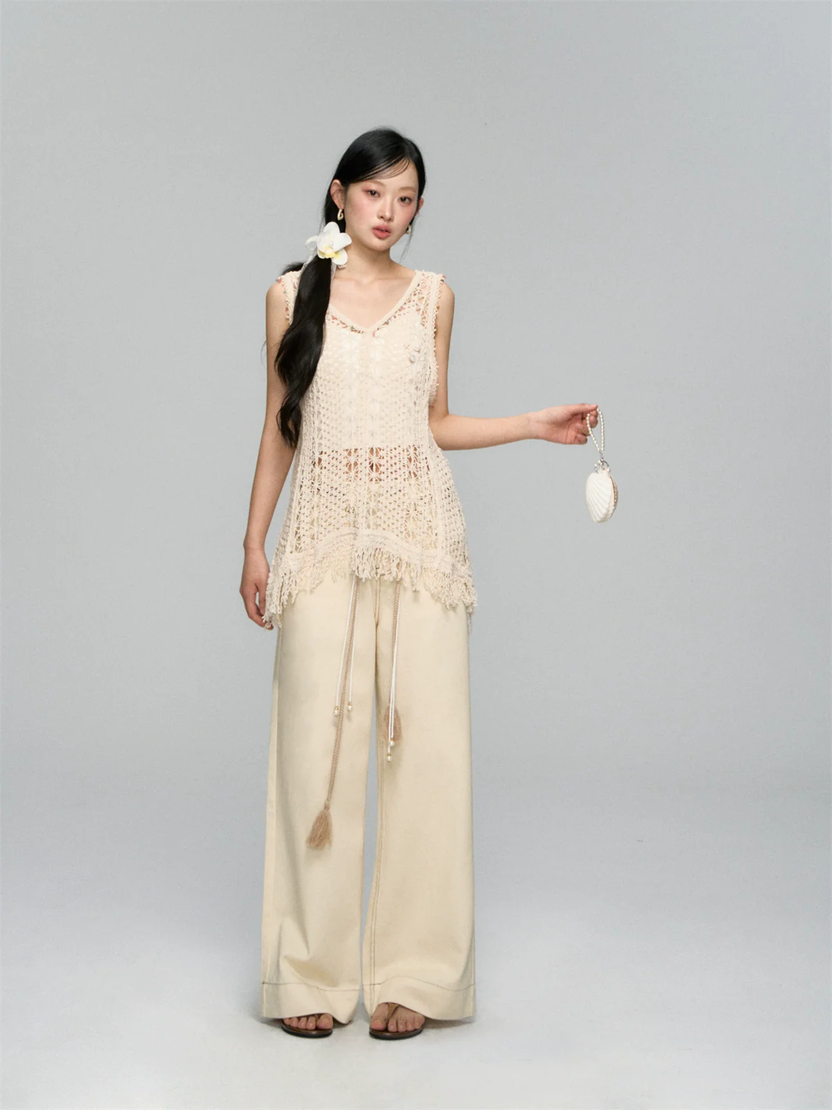 High-Waist Loose Straight - Leg Rope Jeans